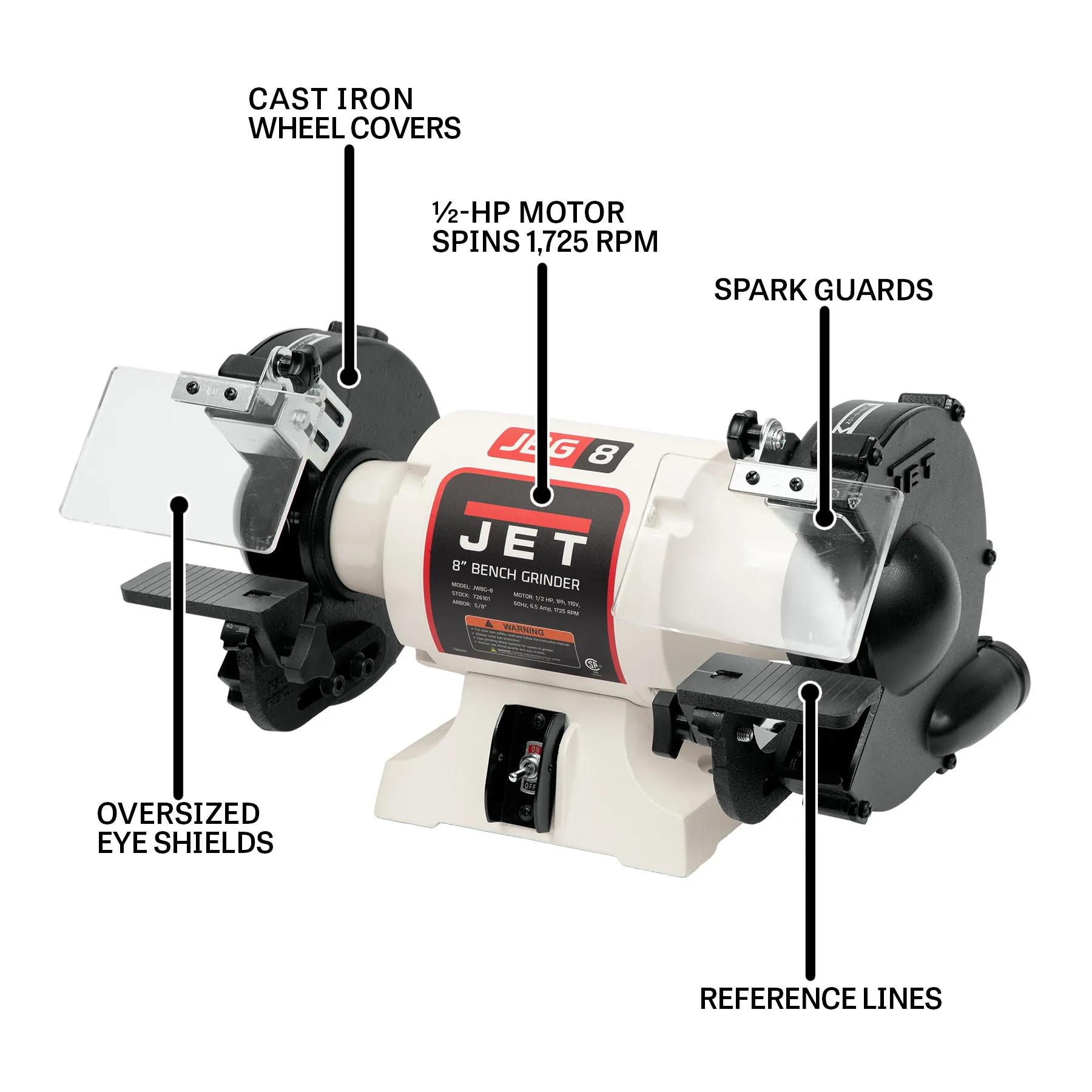 8" WW Bench Grinder w/out Wheels, 0.5HP, 115V 1PH(JWBG-8NW)