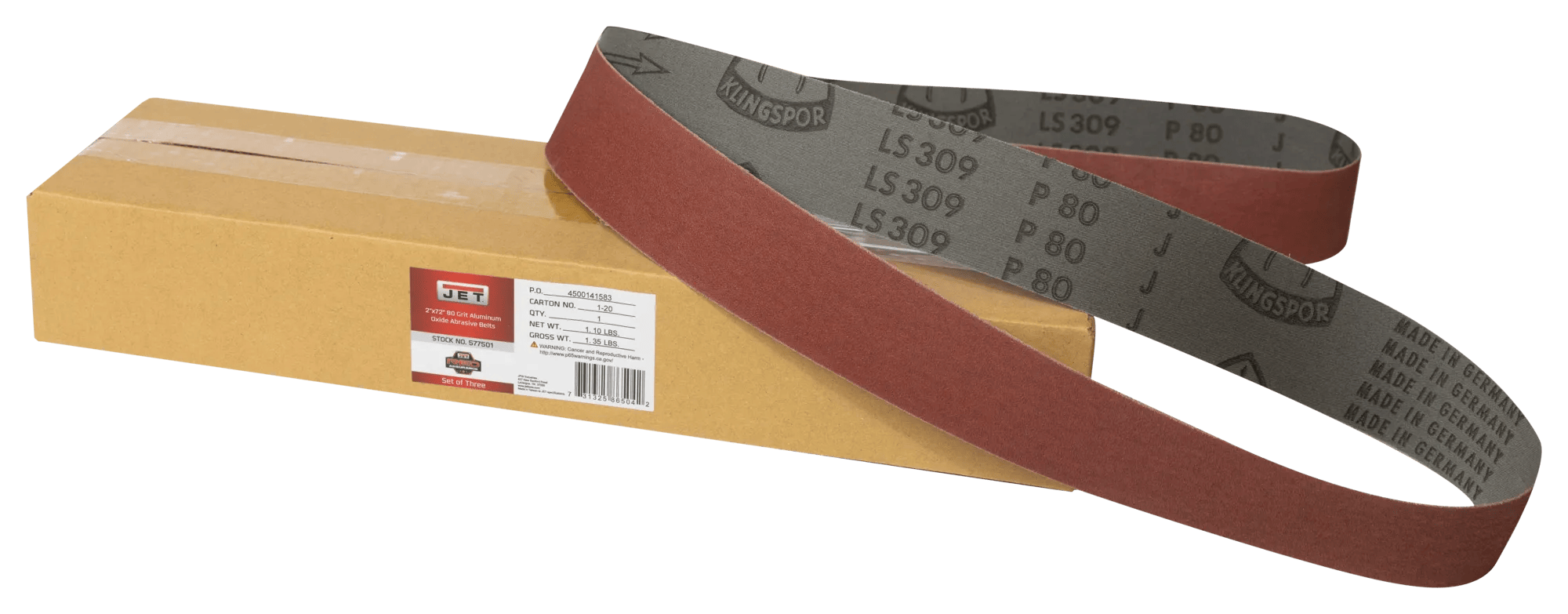 Aluminum Oxide Sanding Belts, 2" x 72", 40 Grit (3-Pack)