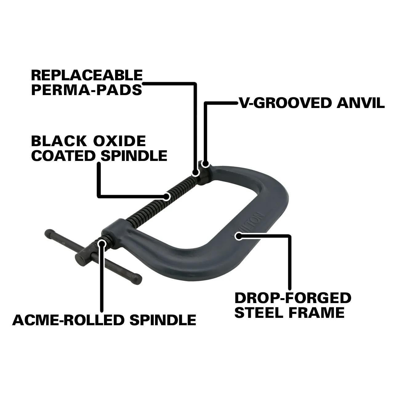 Drop Forged C-Clamp, 0 - 3 in. Opening, 2-7/16 in. Throat Depth
