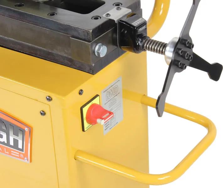 On/Off Switch, Push bar, and Handle for adjusting die position