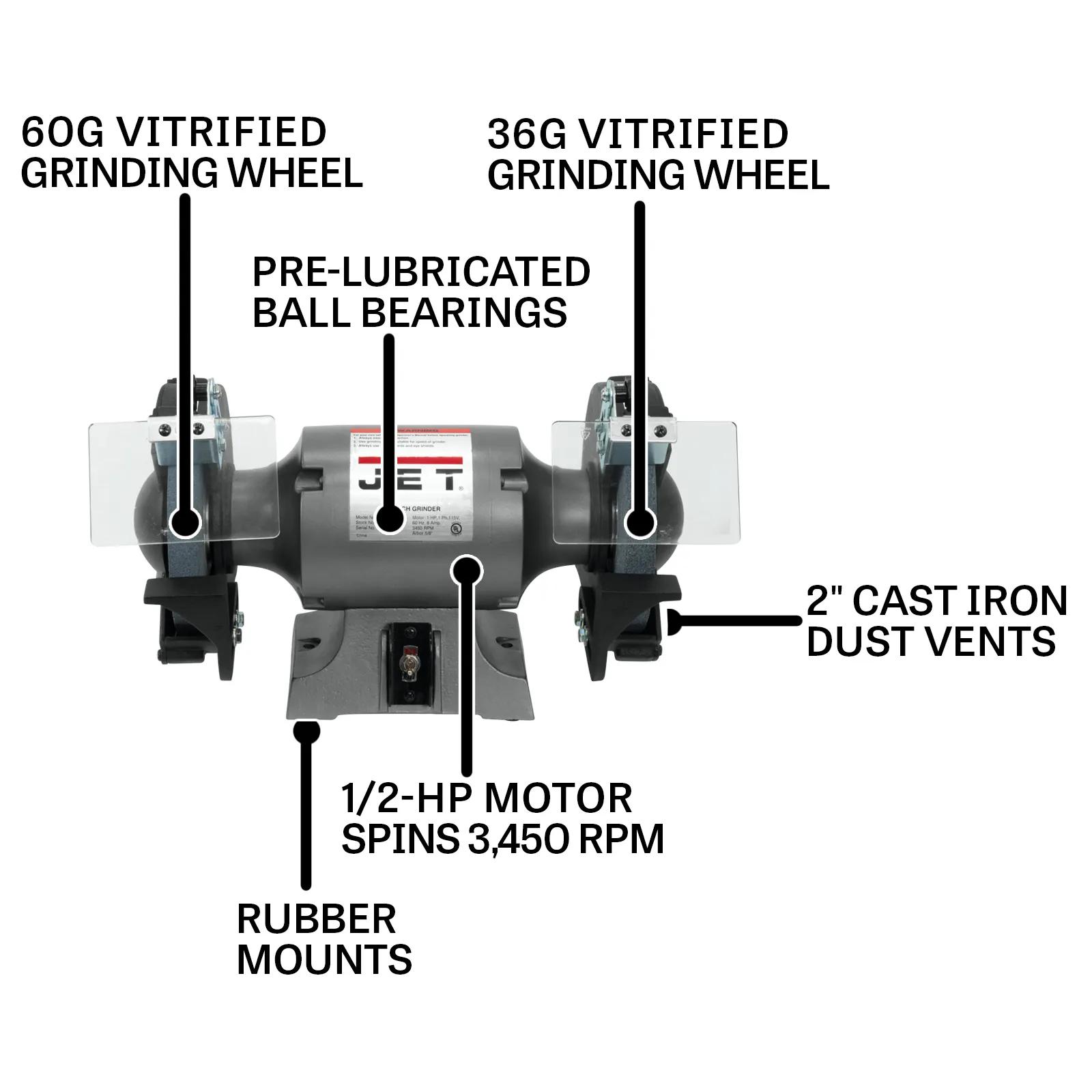 8" Bench Grinder, 0.5HP, 120V 1PH(JBG-8B)