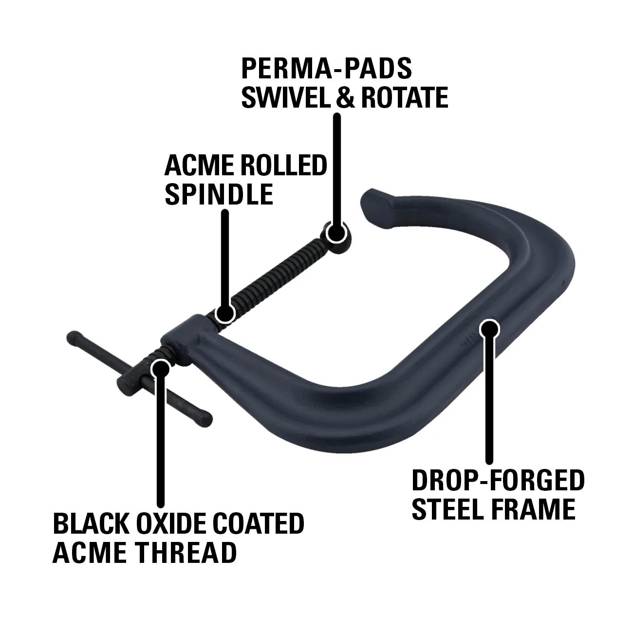 4400 Series Drop forged C-Clamp - Extra Deep-Throat, Regular-Duty, 0 in.  - 4 in.  Jaw Opening