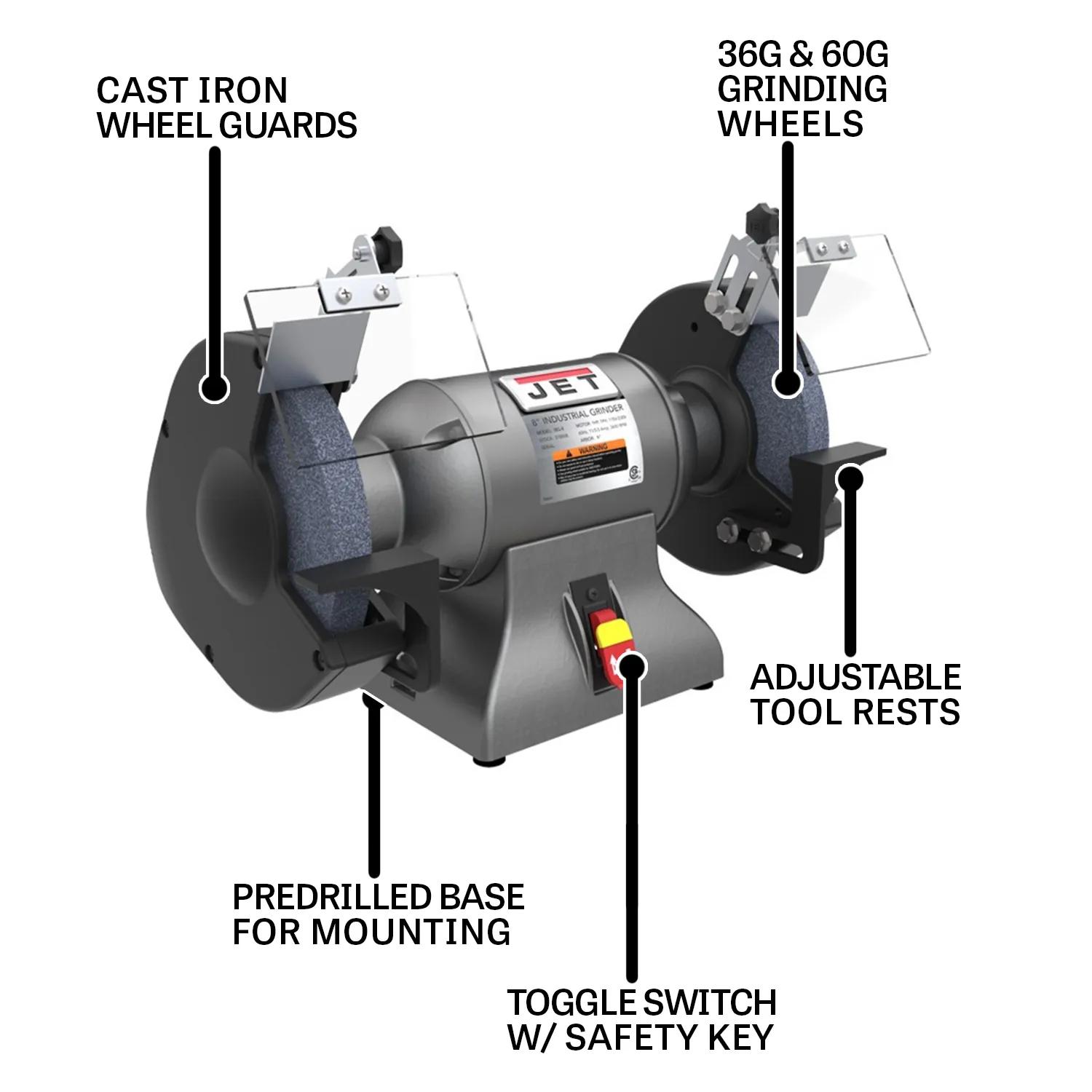 8" Industrial Bench Grinder, 1HP, 115/230V 1PH(IBG-8)
