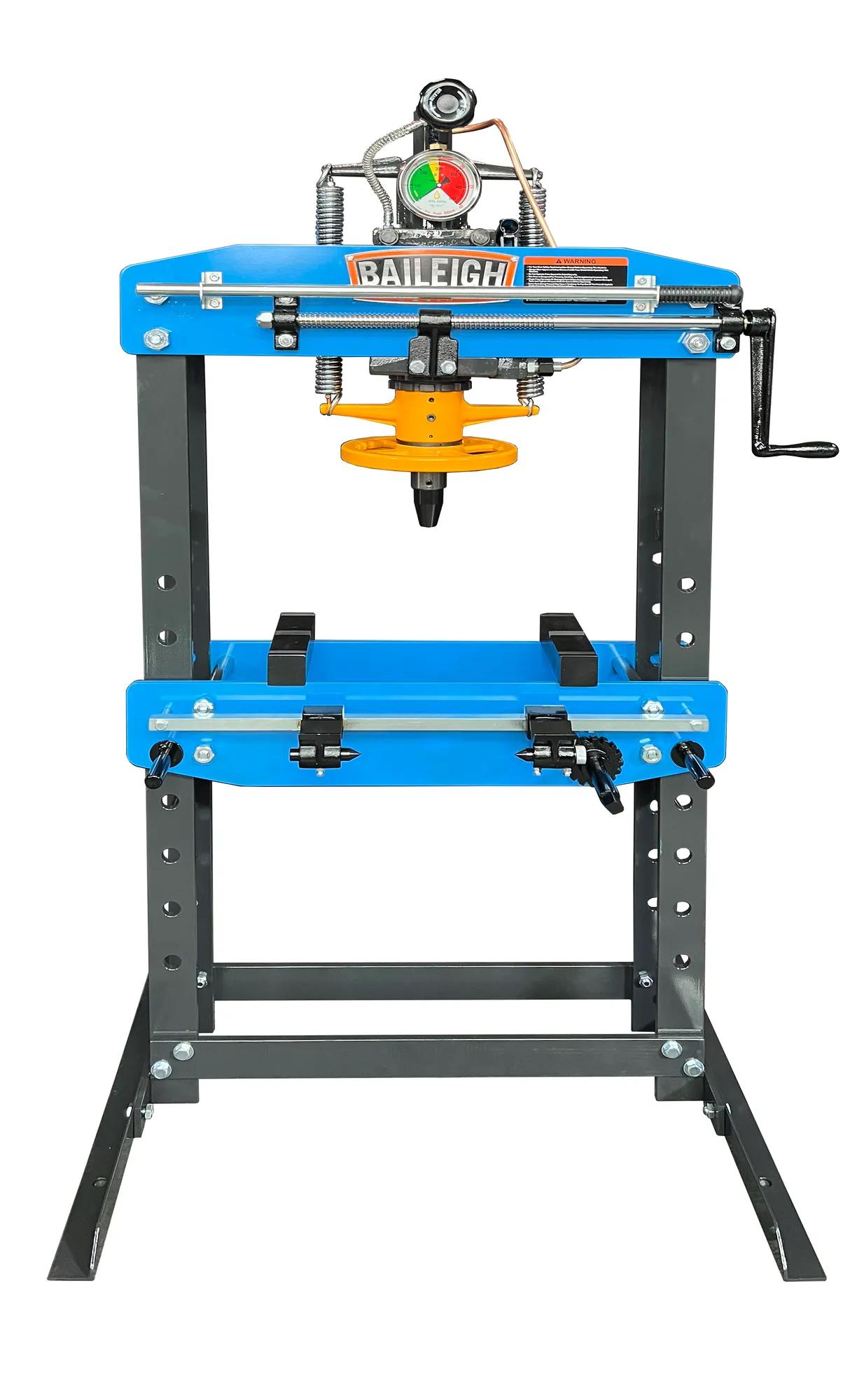 HSP-15A is a 15-ton Hydraulic Shop Press with an H-frame. Each machine is built using a heavy steel plate that is electro-welded together and comes standard with industrial-grade hydraulics. 