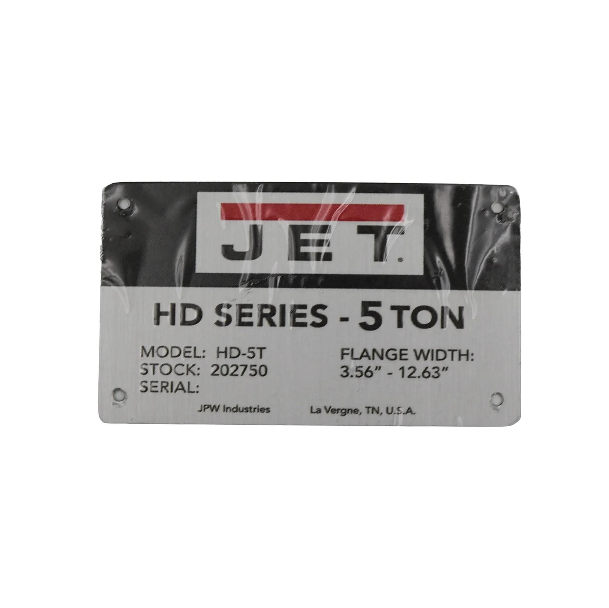 Name Plate HD-5T for JET Machinery (LM000089)