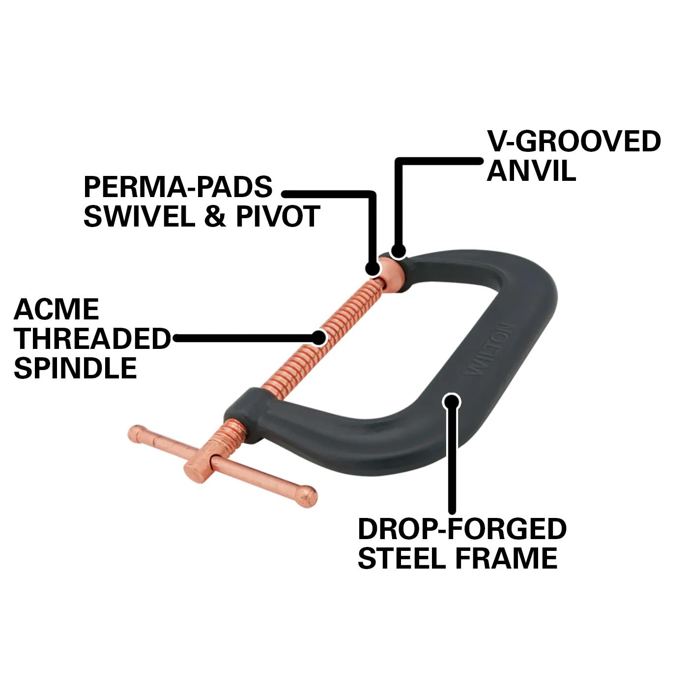 Spark-Duty Drop Forged C-Clamp, 0 - 3 in. Opening, 2-7/16 in. Throat Depth