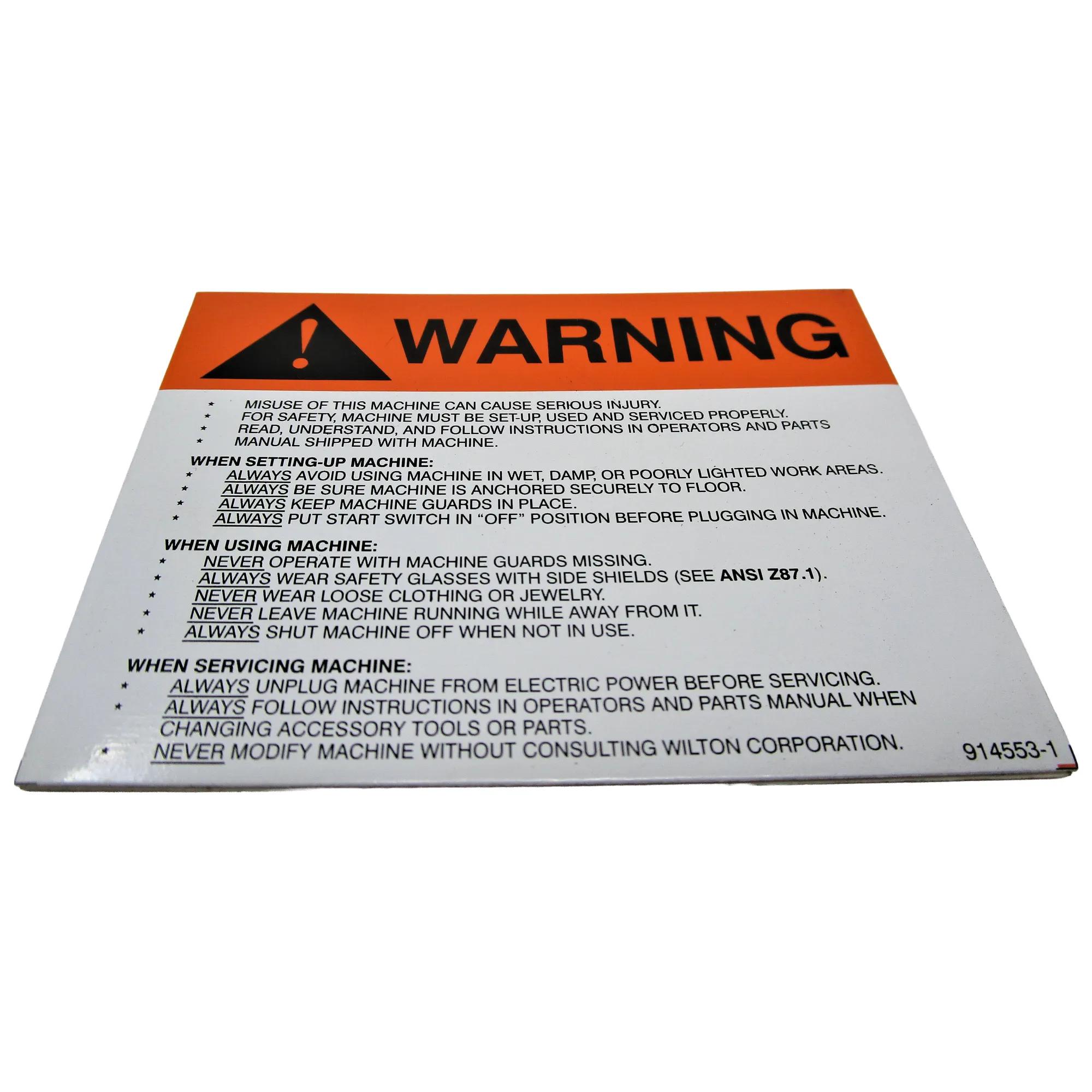 Mach Safety Lable for JET Machinery (9145531)