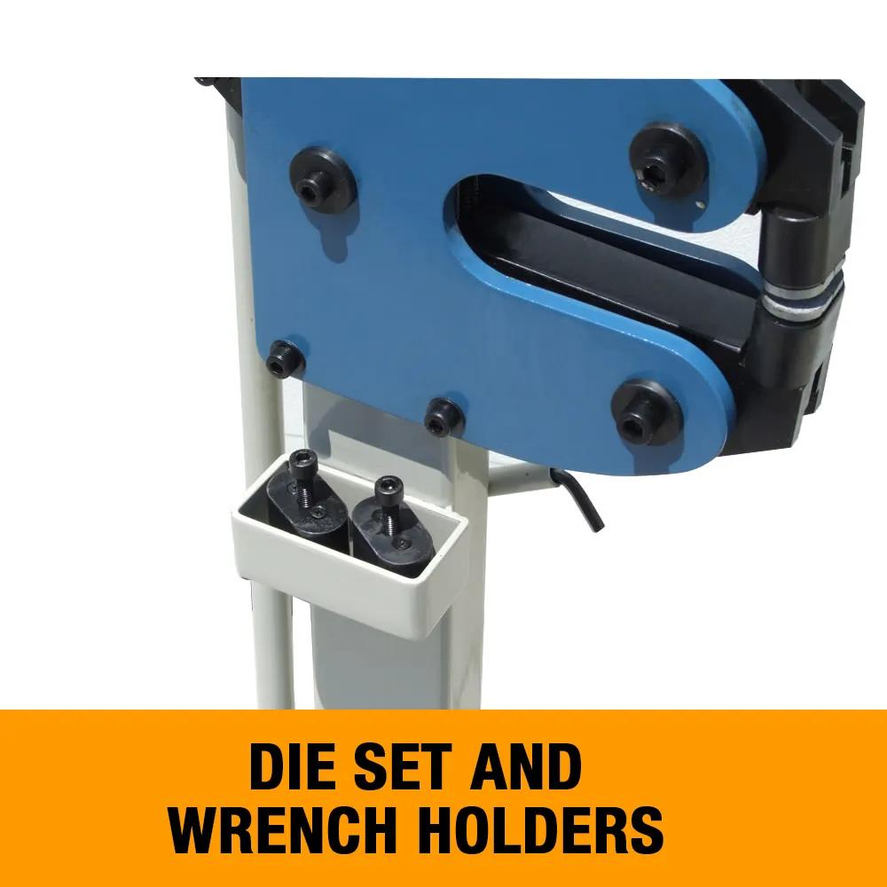 Comes standard with 2 sets of quick-change jaws, one for shrinking and one for stretching