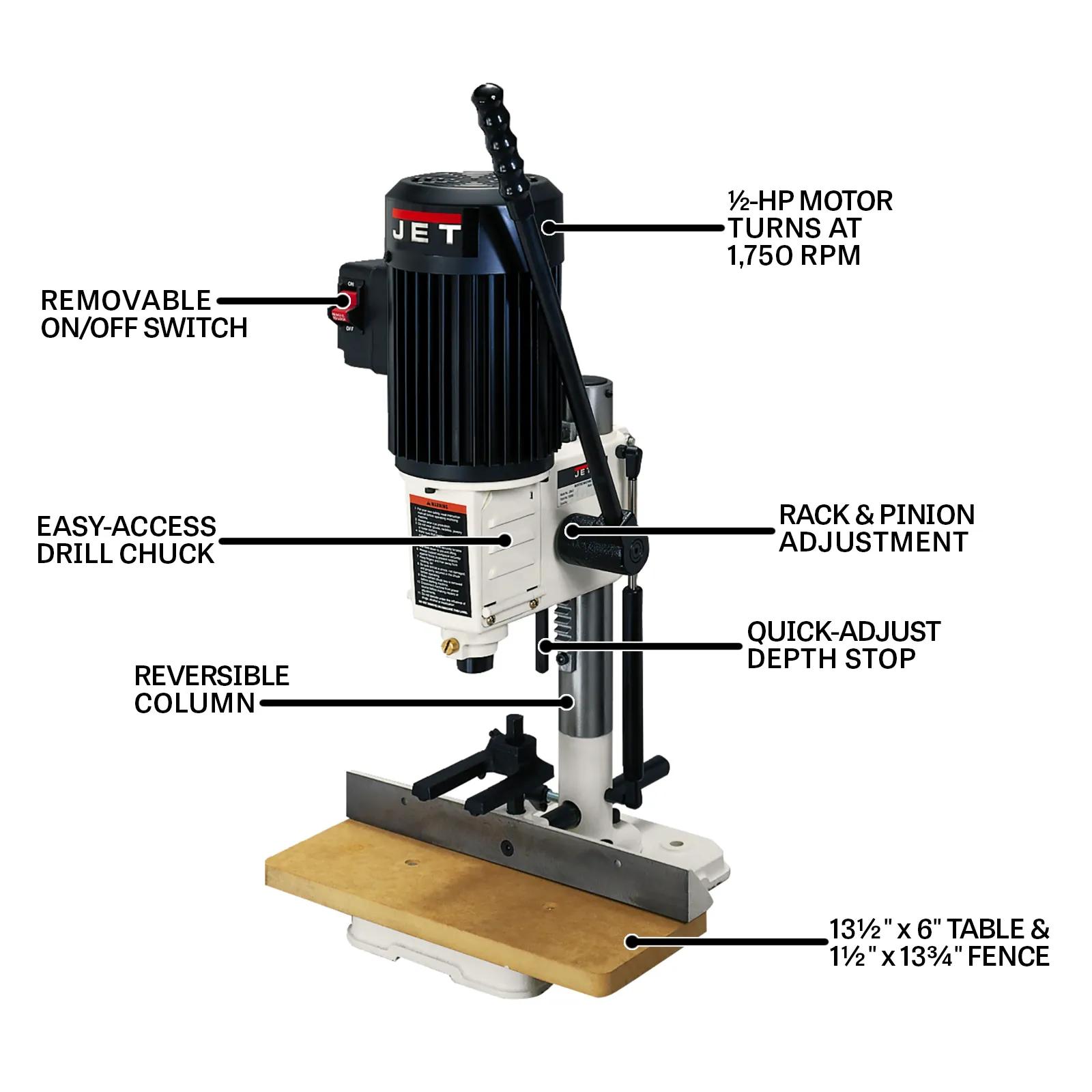 1/2" Capacity, Benchtop Mortise , 1725 RPM, 1/2HP, 115V 1PH(JBM-5)