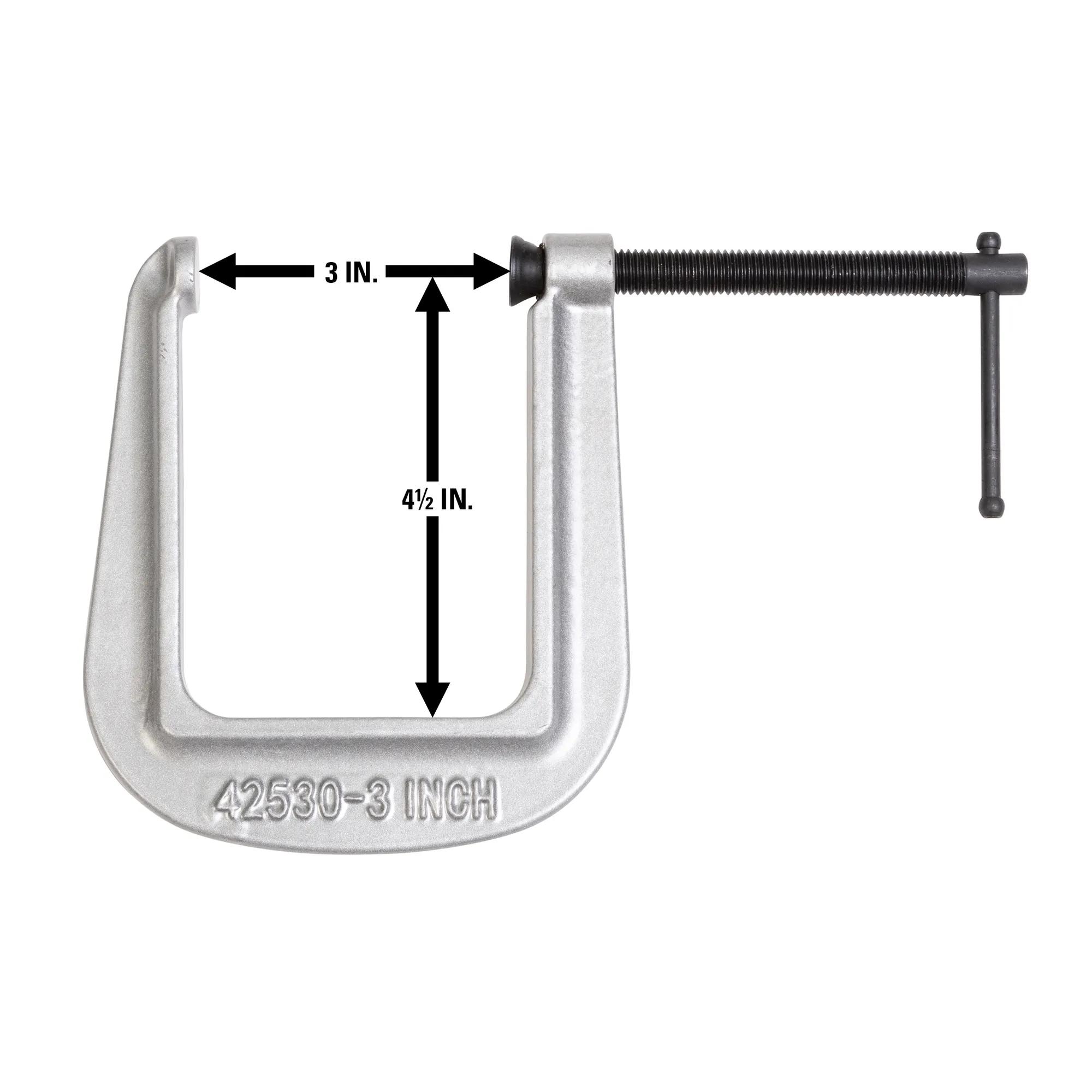 Deep-Reach Carriage C-Clamp, 0 in.  - in.  3 in.  Jaw Opening, 4-1/2 in.  Throat Depth