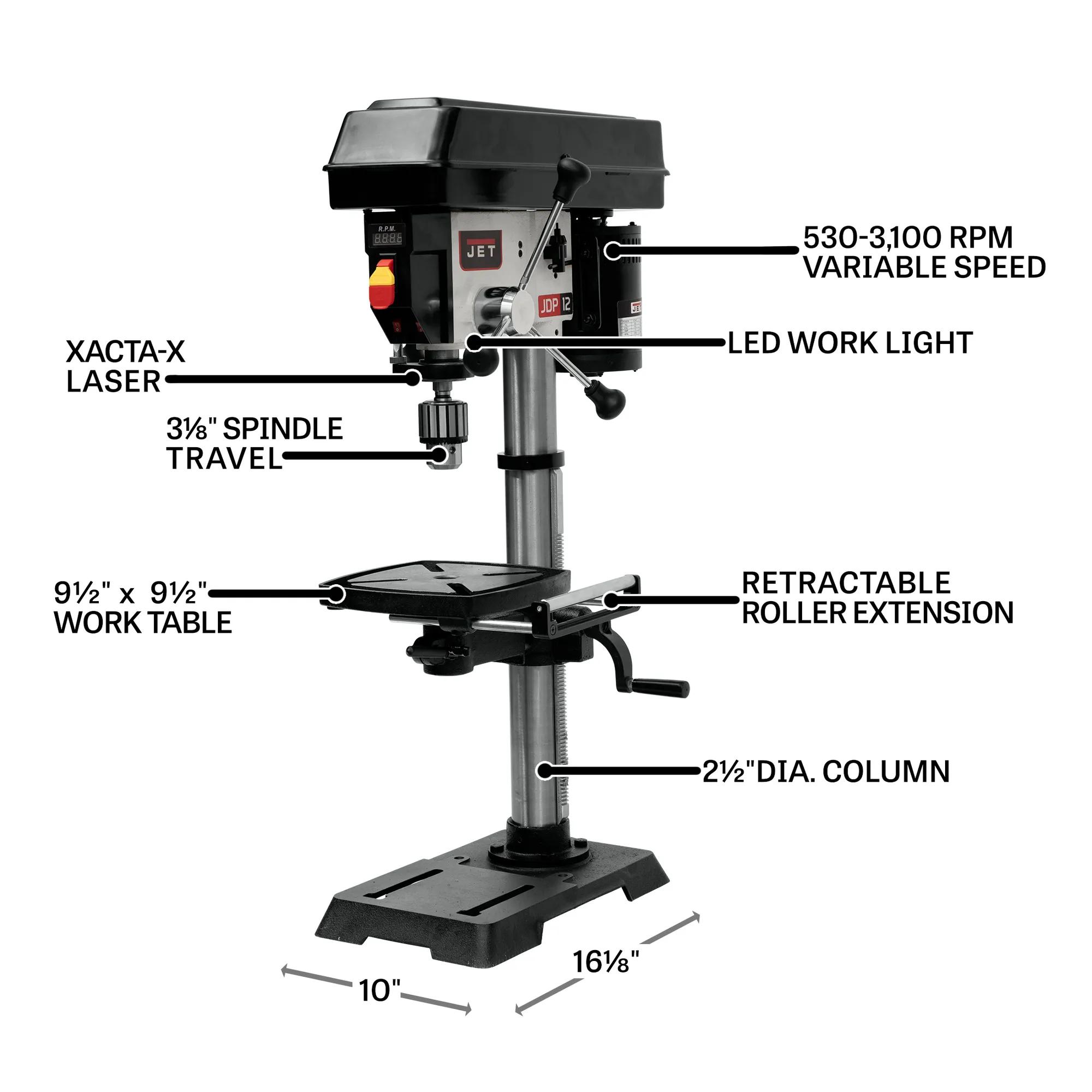 12" Benchtop Vari.-Speed Drill Press, 0.5HP, 115V 1PH(JWDP-12)