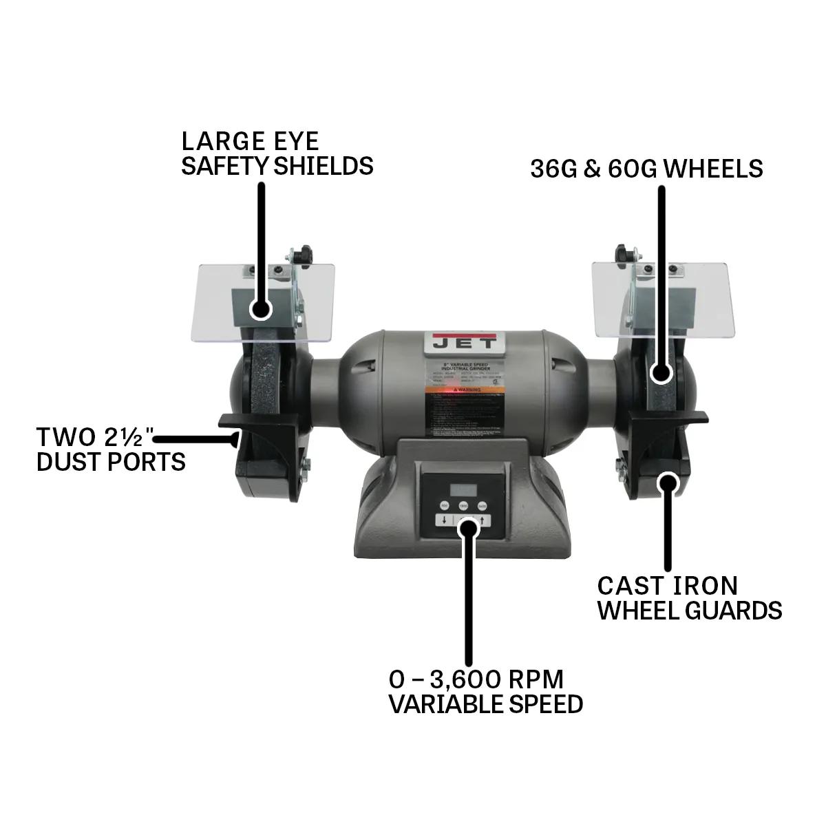 8" Vari. Speed Industrial Grinder, 1HP, 115/230V 1PH(IBG-8VS)