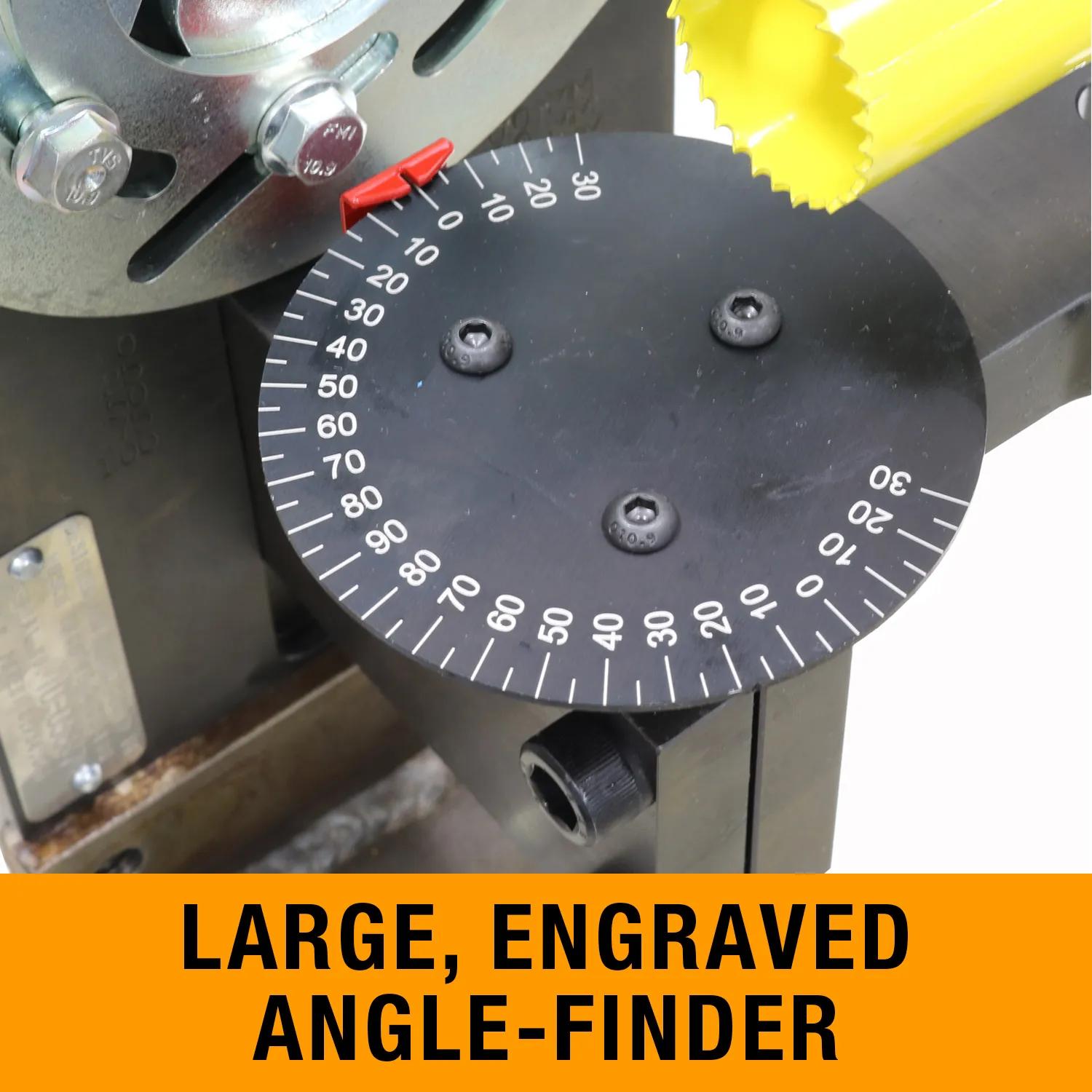 Large, engraved degree dial (or angle-finder) helps you get those back-side notches lined up