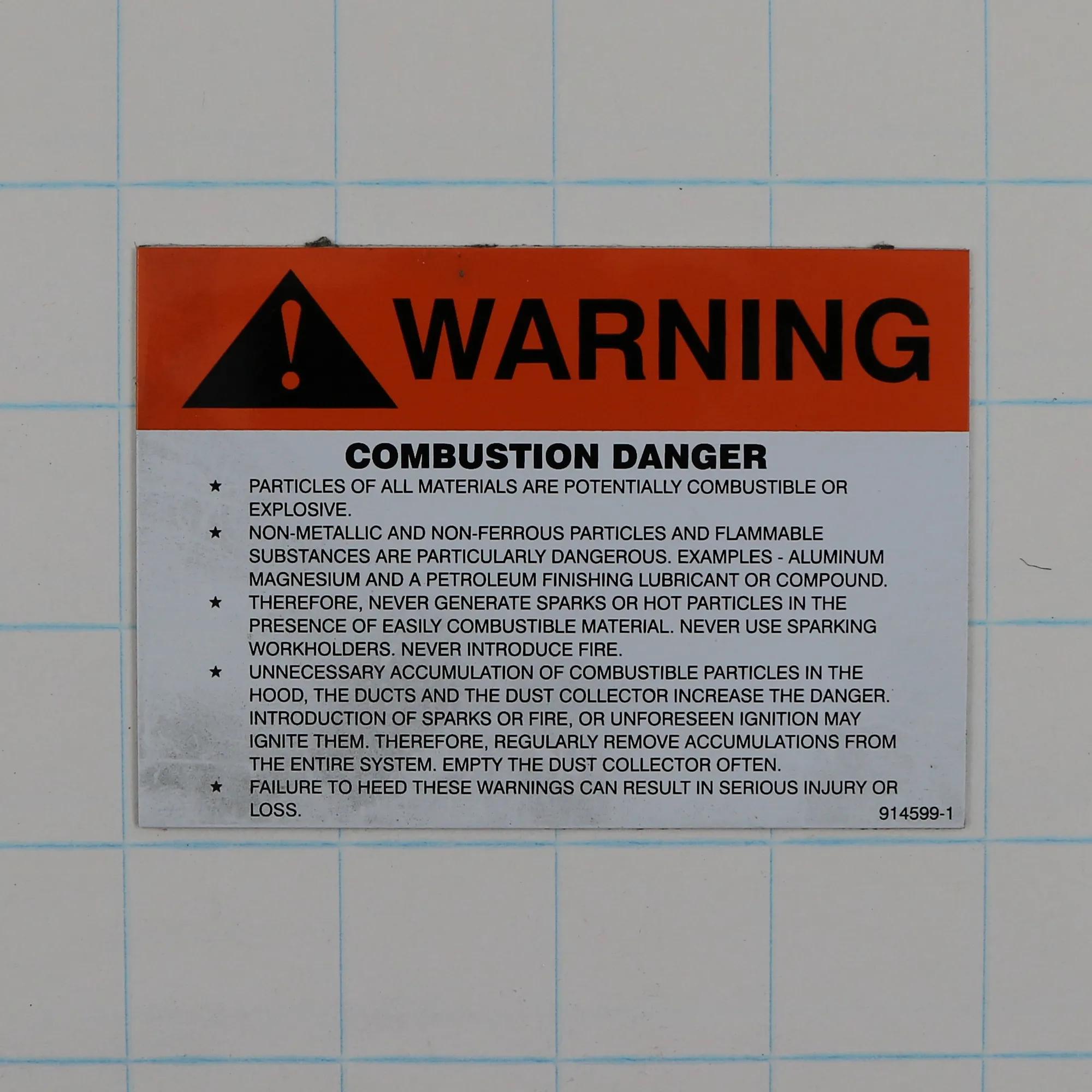 Combustion Warning Label for J-4013 (9145991)