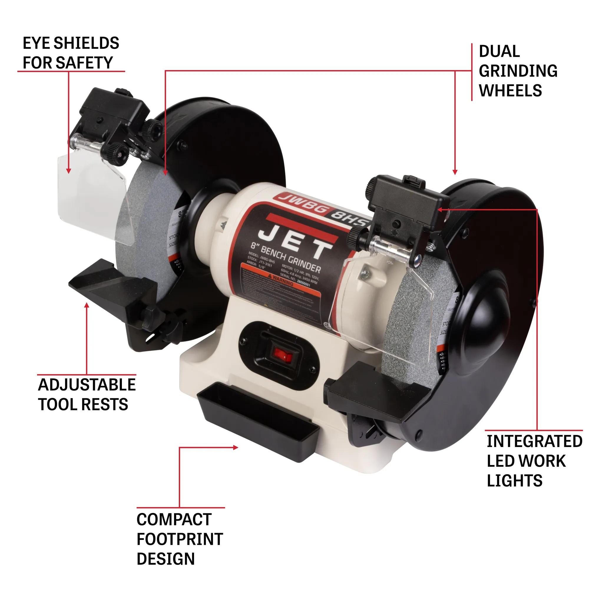 8" Dual Wheels High-Speed Bench Grinder, 0.5HP, 120V 1PH(JWBG-8HS)