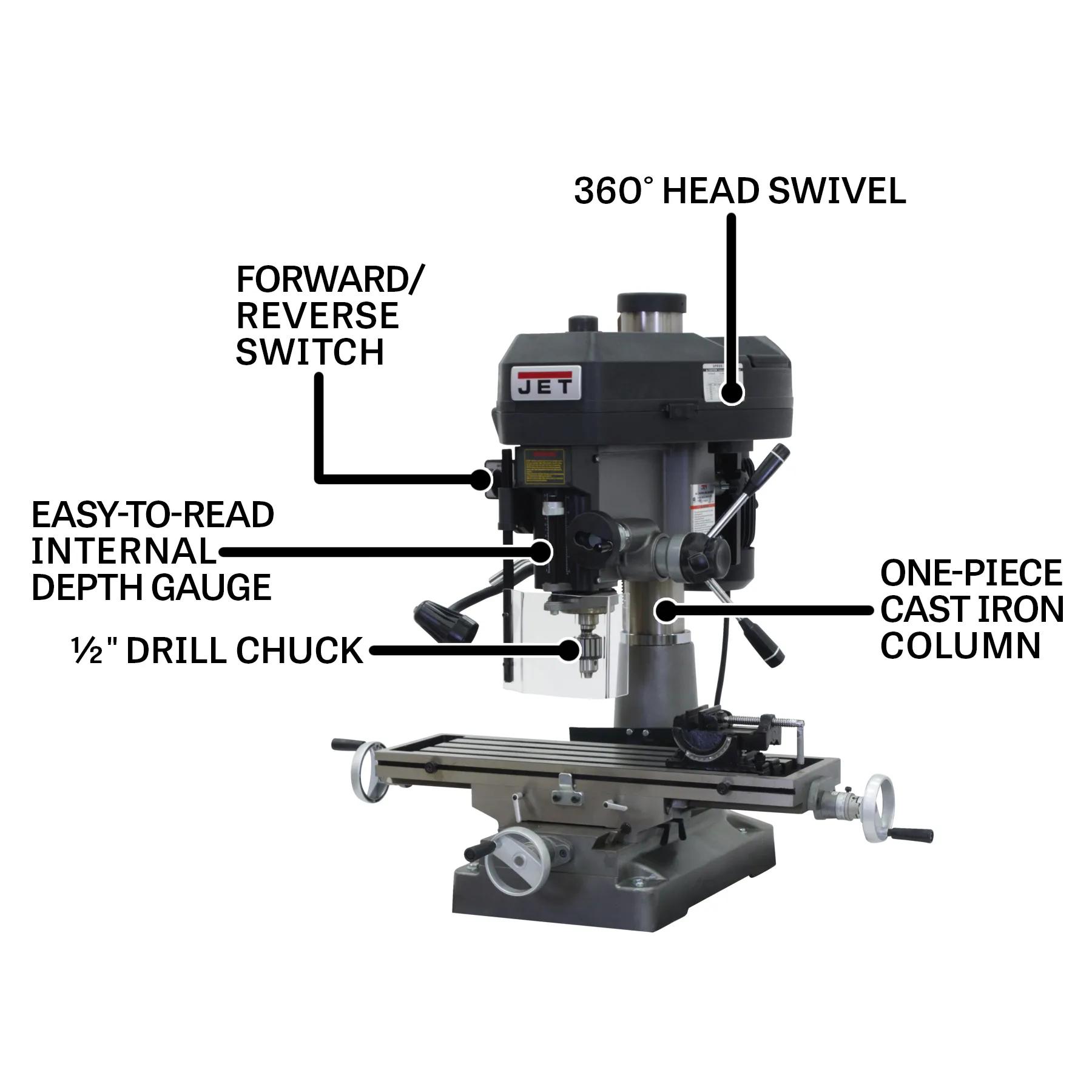 9" x 32" Mill/Drill w/ R-8 Taper, 2HP, 230V 1PH(JMD-18)