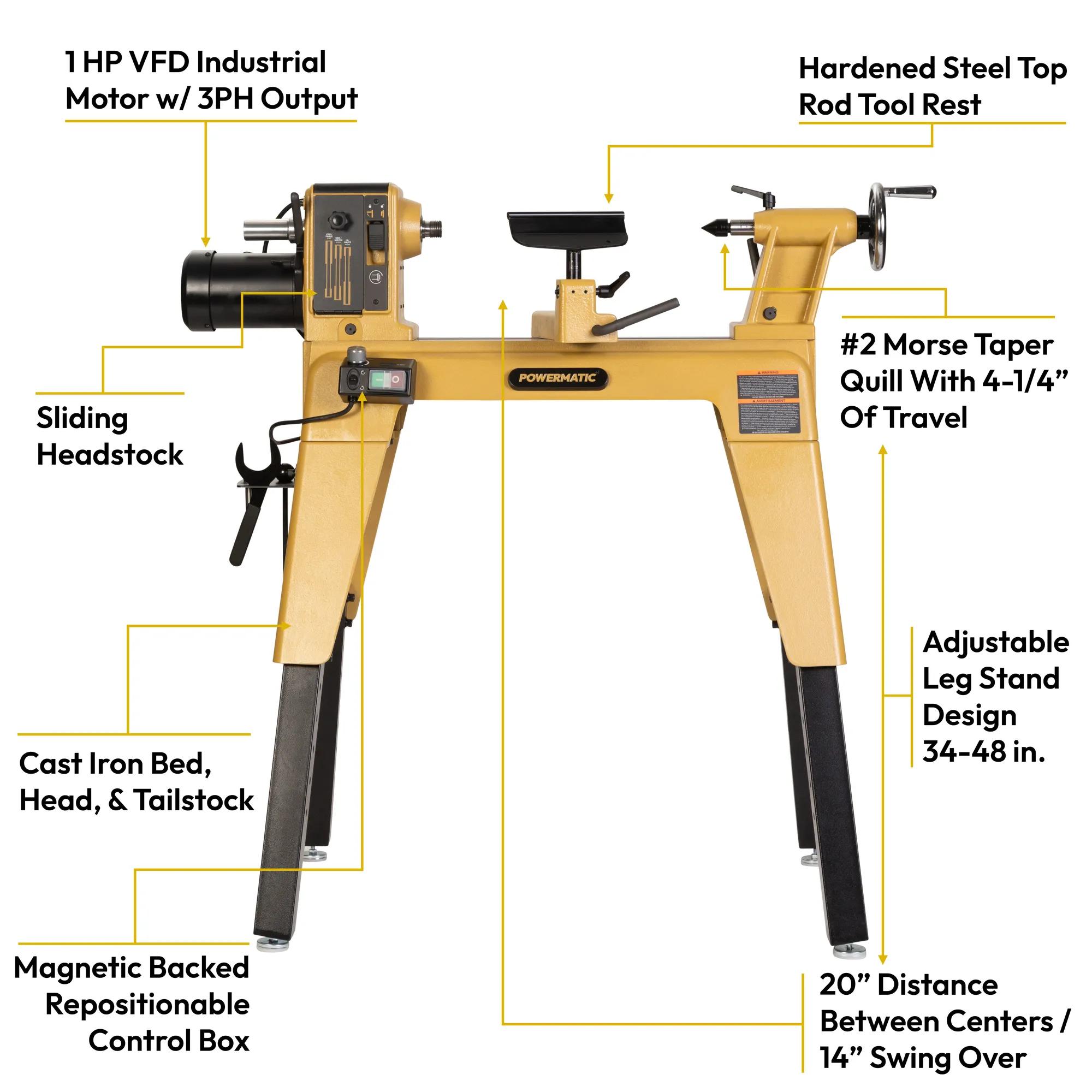 14" x 20" Woodworking Lathe, Variable Speed with Stand (PM2014B)