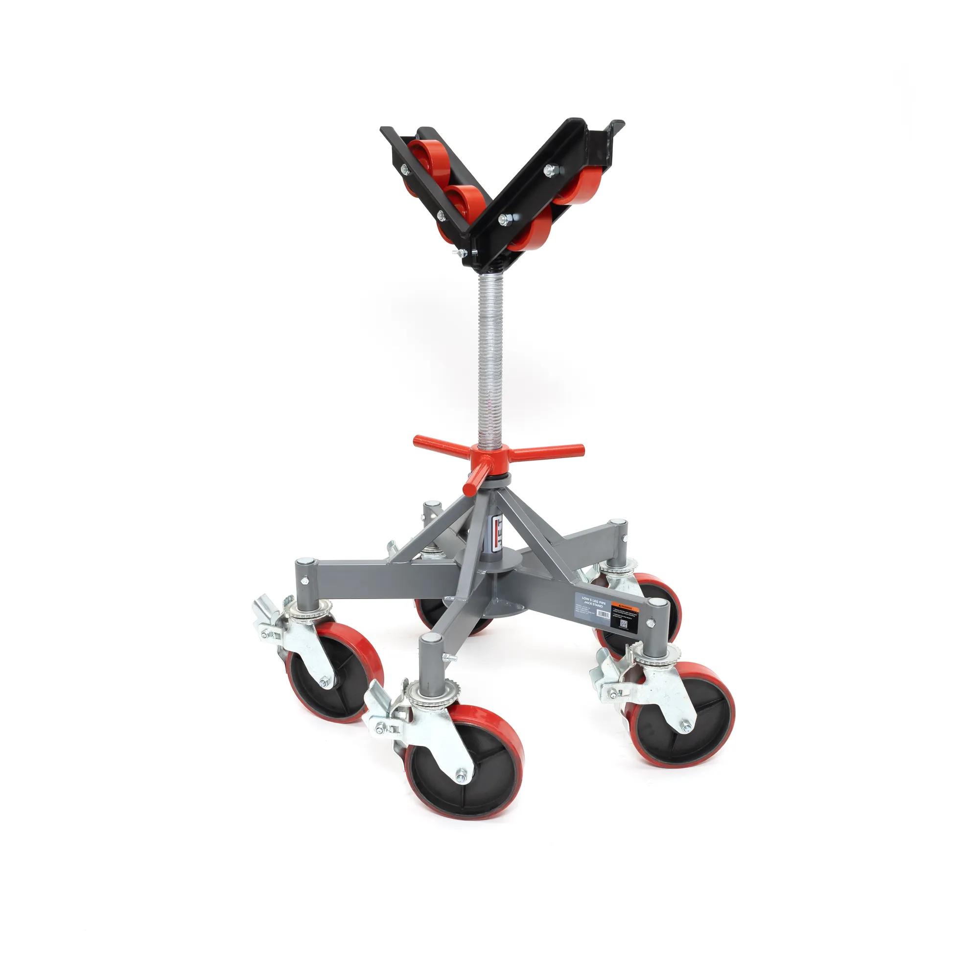 Low 5 Leg Pipe Jack Stand w/Casters & Steel Rollers (JPJ-L5L-SR)