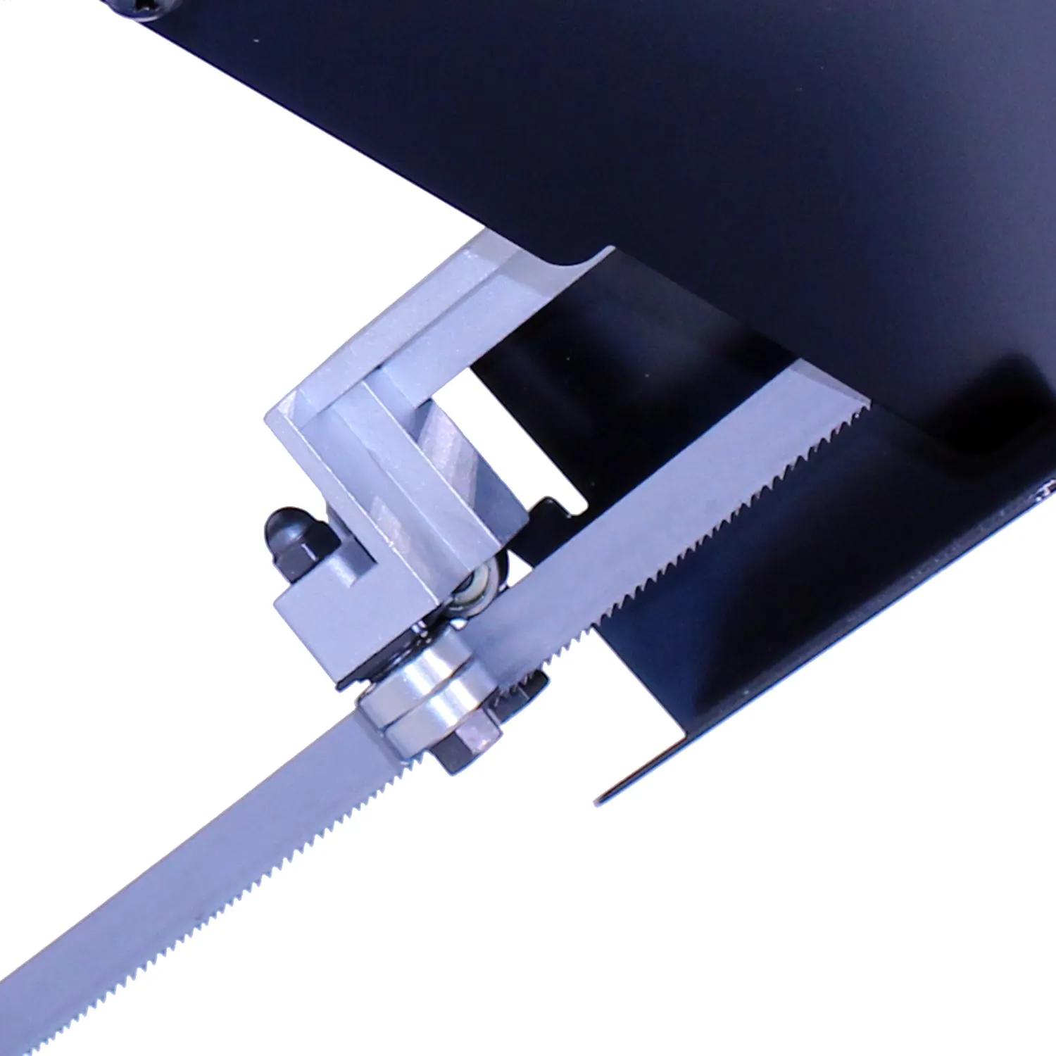 Comes standard with adjustable ball bearing blade guides that you can move as close to the material as possible for accurate cuts