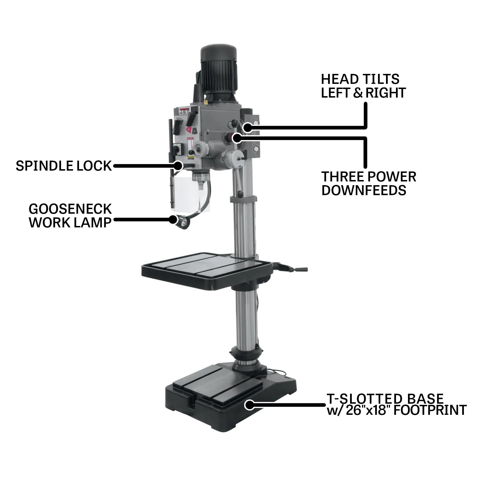20" Gear Head Drill Press w/ Power Down feed, 2HP, 230V 3PH(GHD-20PF)