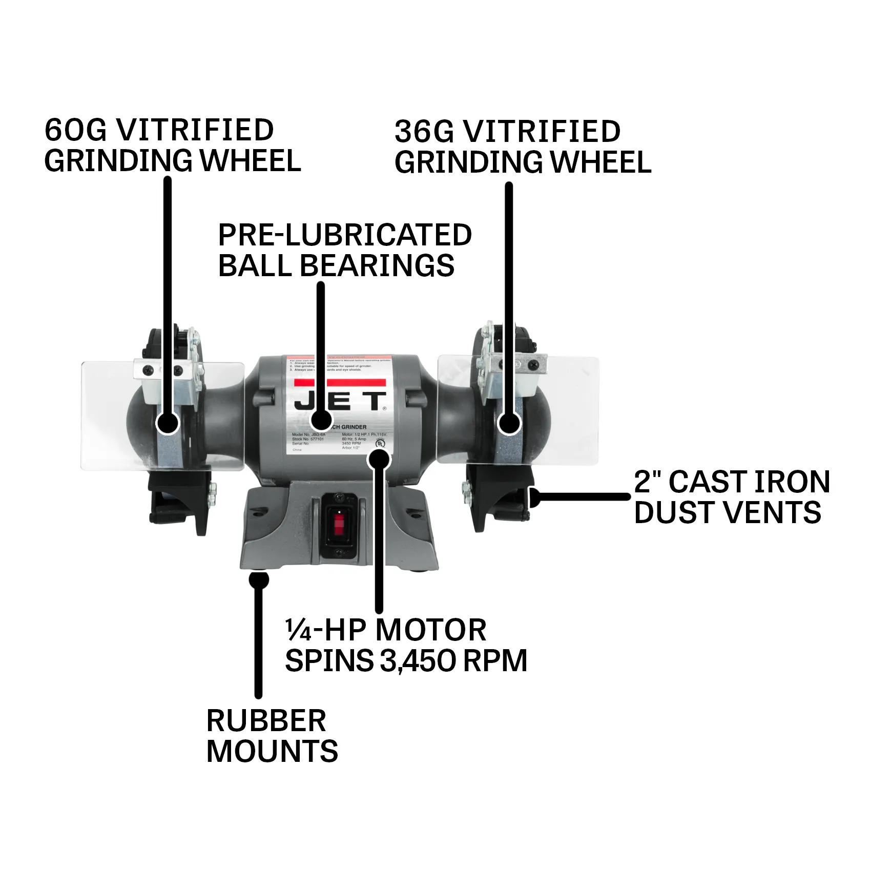 6" Bench Grinder, 0.25HP, 115V 1PH(JBG-6B)