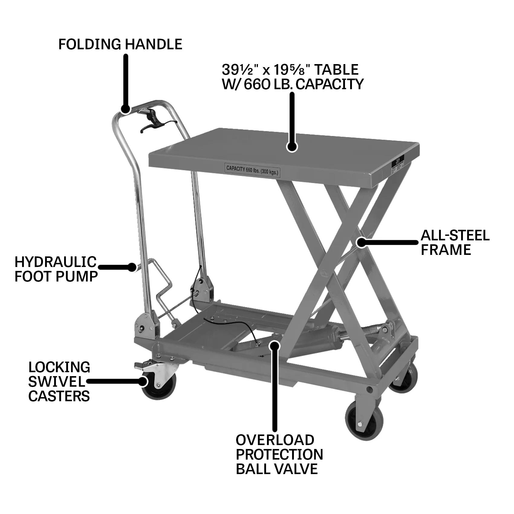 660 lb Capacity, Scissor Lift Table w/ Folding Handle(SLT-660F)