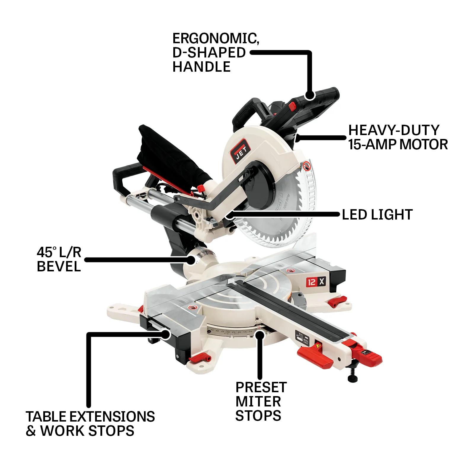12" Sliding Dual Bevel Compound Miter Saw, 2.3HP, 115V 1PH(JMS-12X)