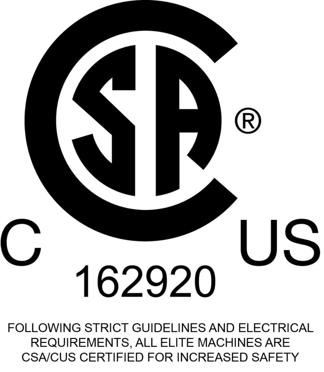 Following strict guidelines and electrical requirements, all JET Elite machines are CSA/CUS certified for increased safety