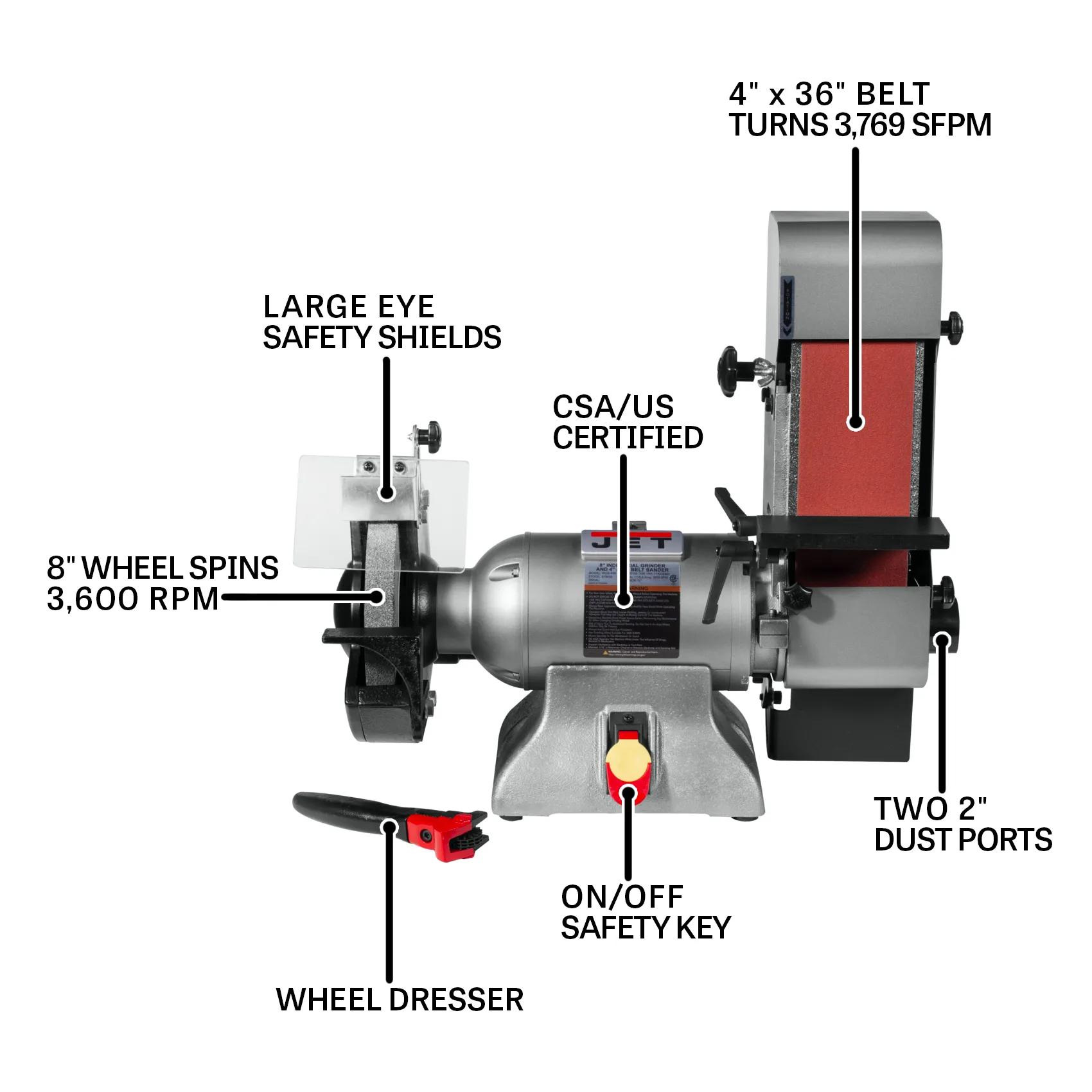 8" Industrial Grinder & 4 x 36 Belt Sander, 1HP, 115/230V 1PH(IBGB-436)