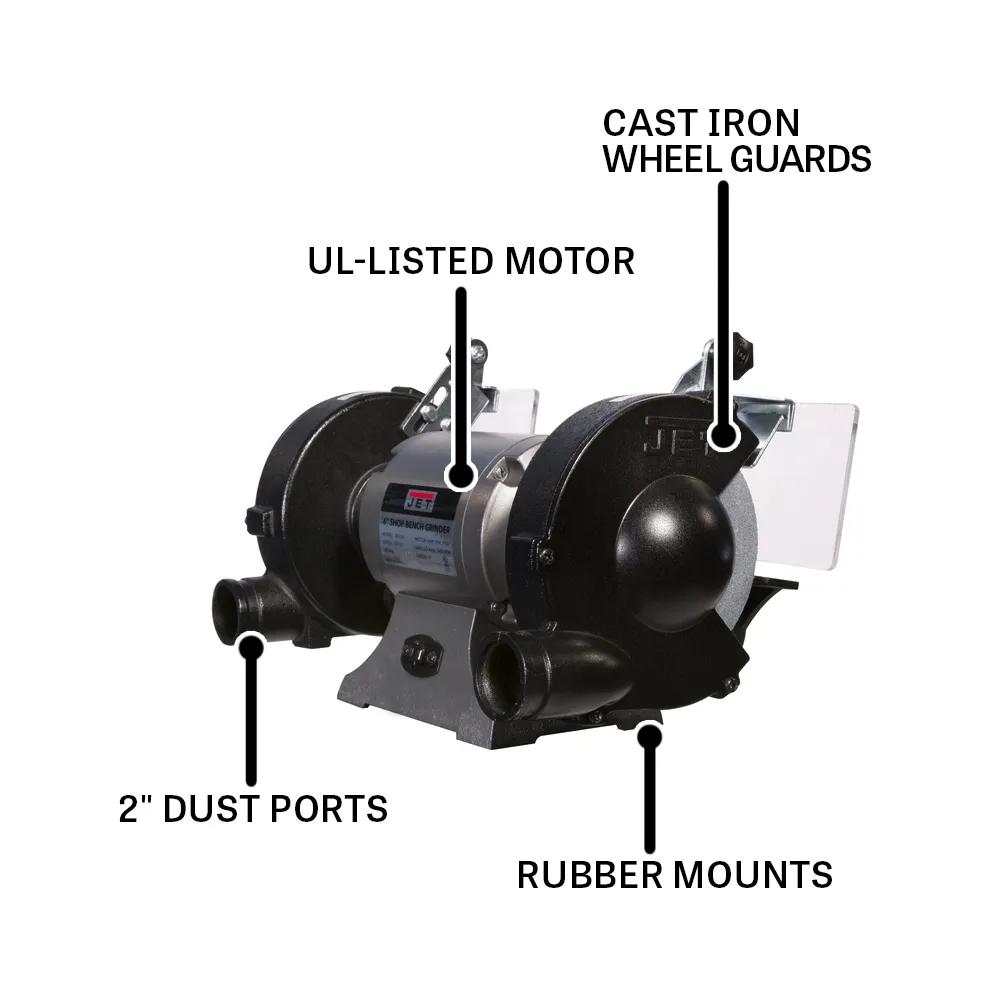 Shop Grinder w/ Grinding Wheel & Wire Wheel, 0.5HP, 115V 1PH(JBG-6W)