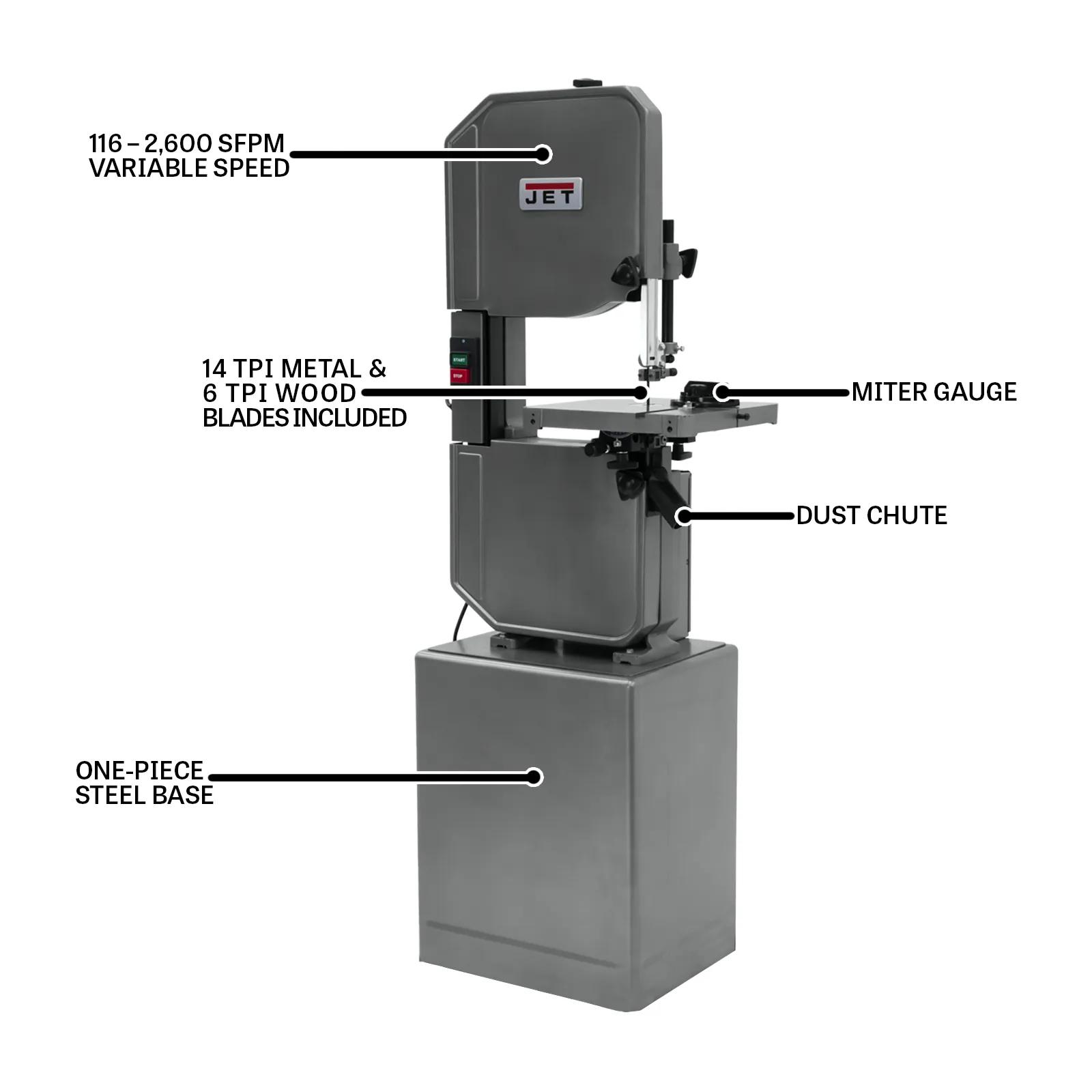 14" Metal/Wood Vert. Vari. Speed Bandsaw, 1HP, 115/230V 1PH(J-8201VS)