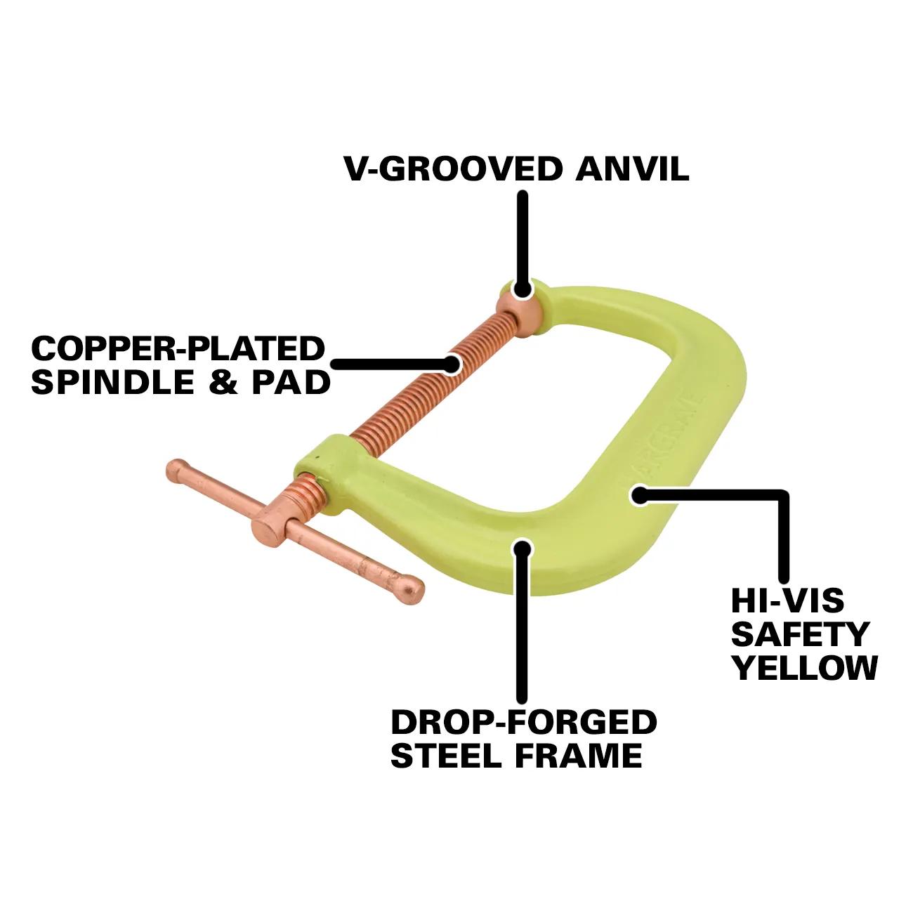 Spark-Duty Drop Forged Hi-Vis C-Clamp 0 - 3 in. Opening Capacity, 2-7/16 in.  Throat Depth