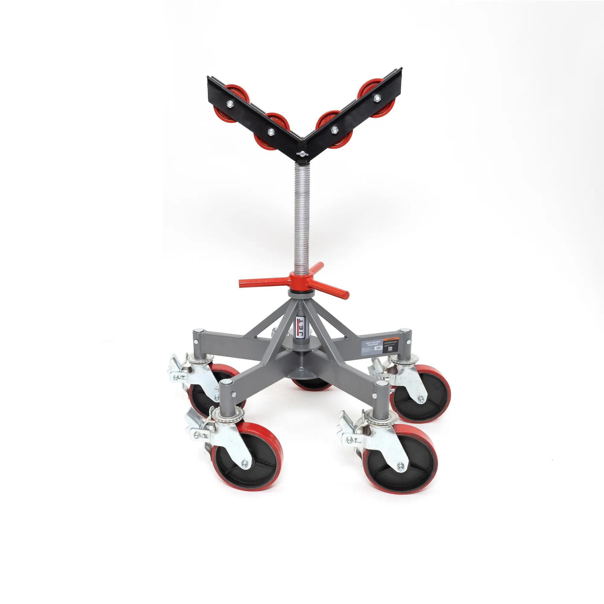 Low 5 Leg Pipe Jack Stand w/Casters & Steel Rollers (JPJ-L5L-SR)