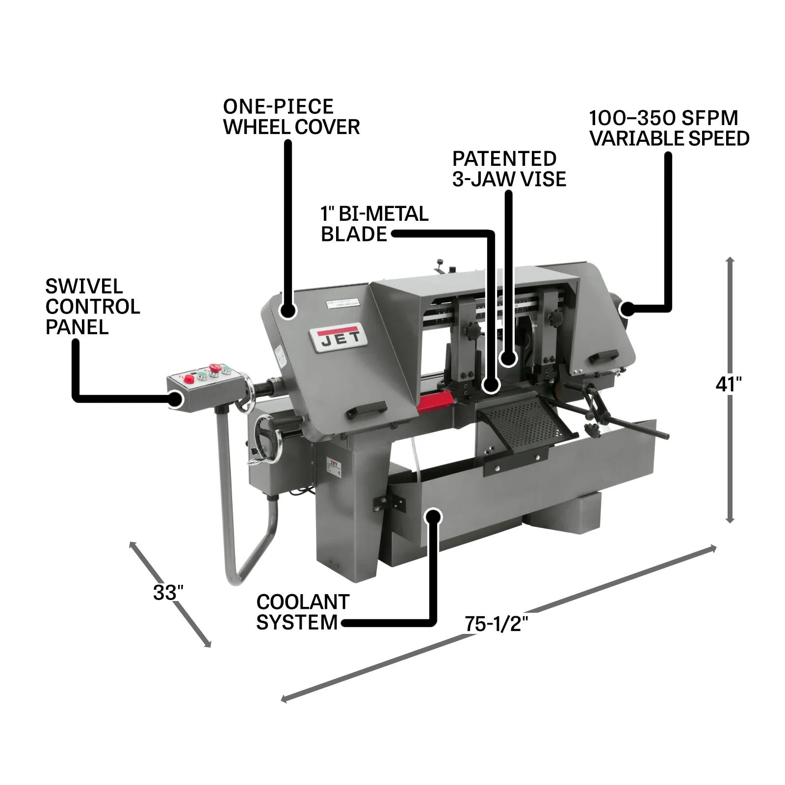 10" x 16" Horizontal Bandsaw, 1.5HP, 115/230V 1PH(J-7020)