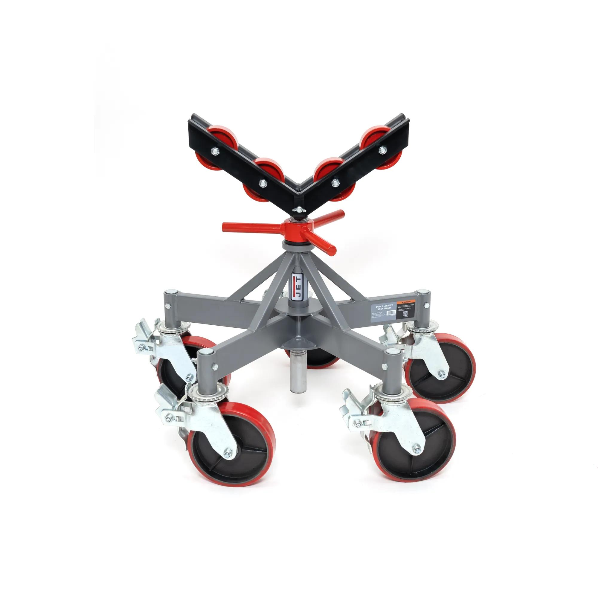 Low 5 Leg Pipe Jack Stand w/Casters & Steel Rollers (JPJ-L5L-SR)