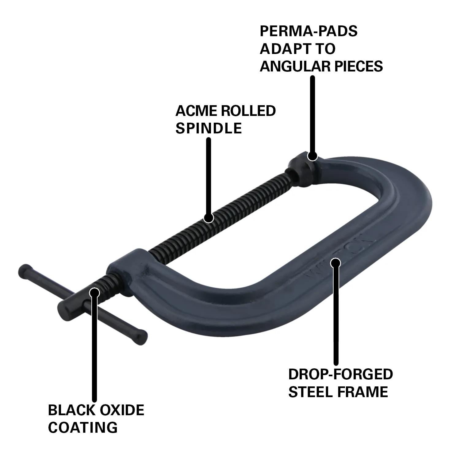 800 Series Standard Depth Drop Forged C-Clamp, 1-1/8 -12 in. Opening