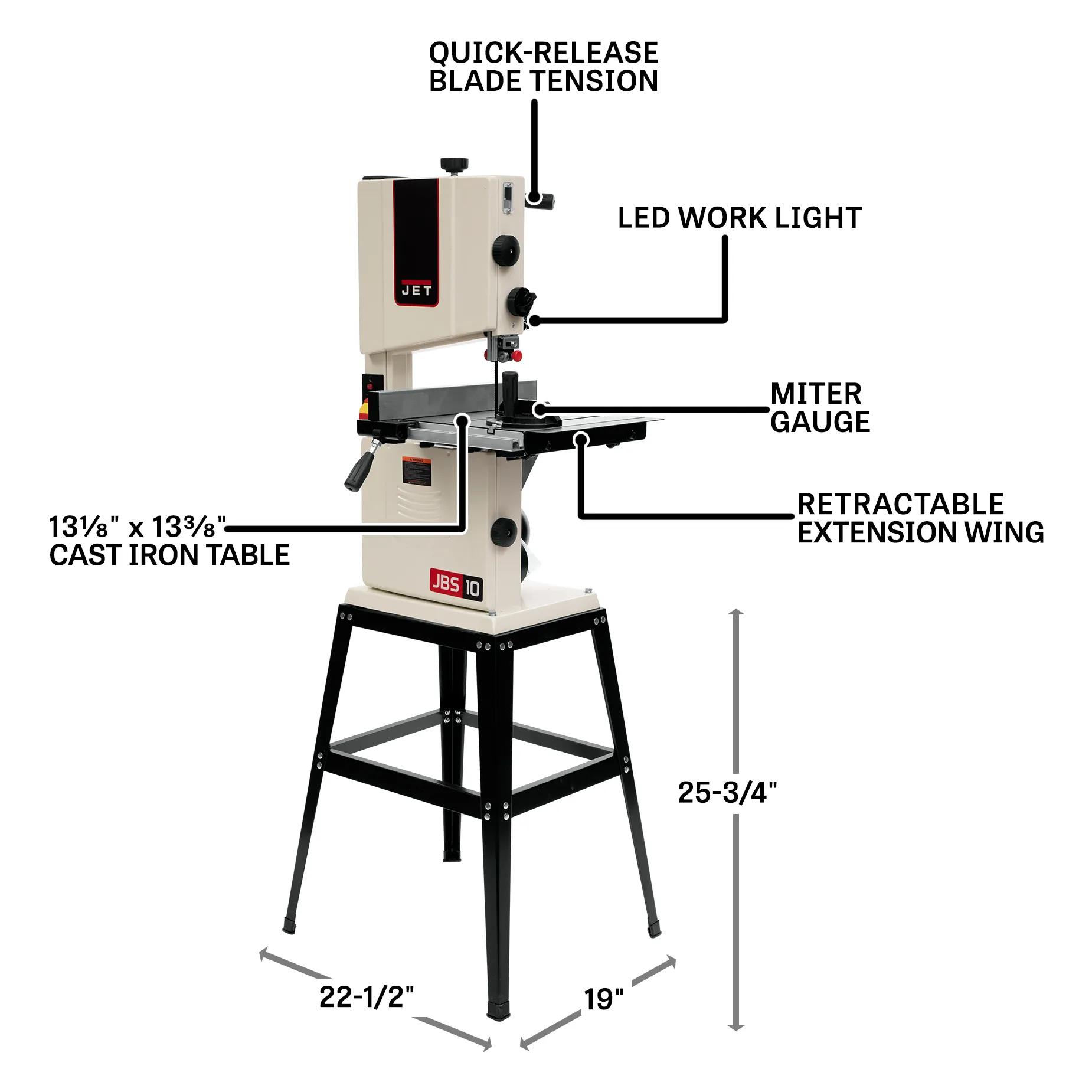 10" Open Stand Bandsaw, 0.5HP, 115V 1PH(JWB-10)