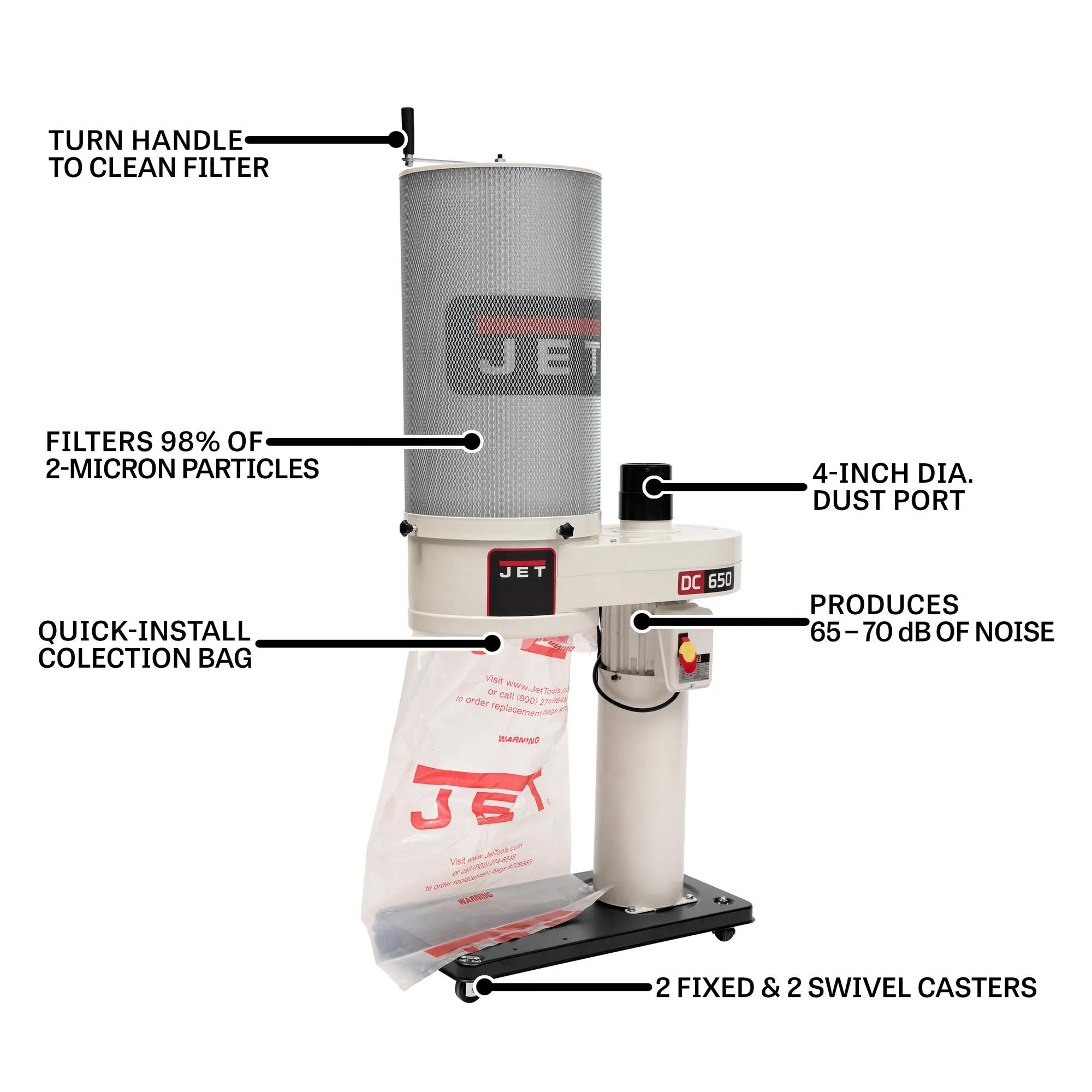 650 CFM, Dust Collector w/ 2 Micron Canister Filter, 1HP, 115/230V 1PH(DC-650CK)