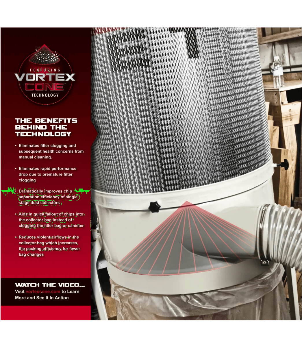 1100 CFM, Dust Collector, 2-Micron Canister Kit, 1.5HP, 115/230V 1PH(DC-1100VX-CK)
