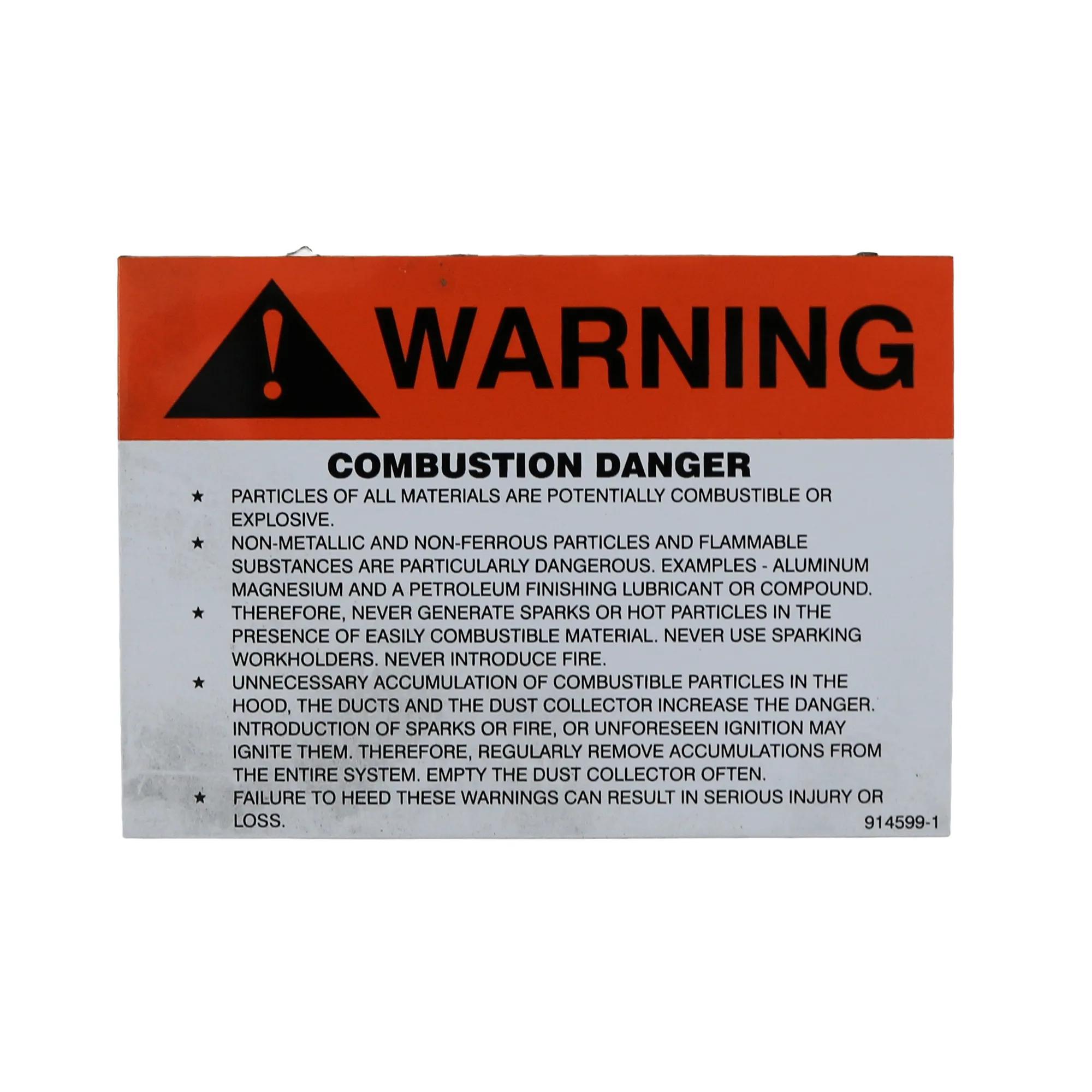 Combustion Warning Label for J-4013 (9145991)