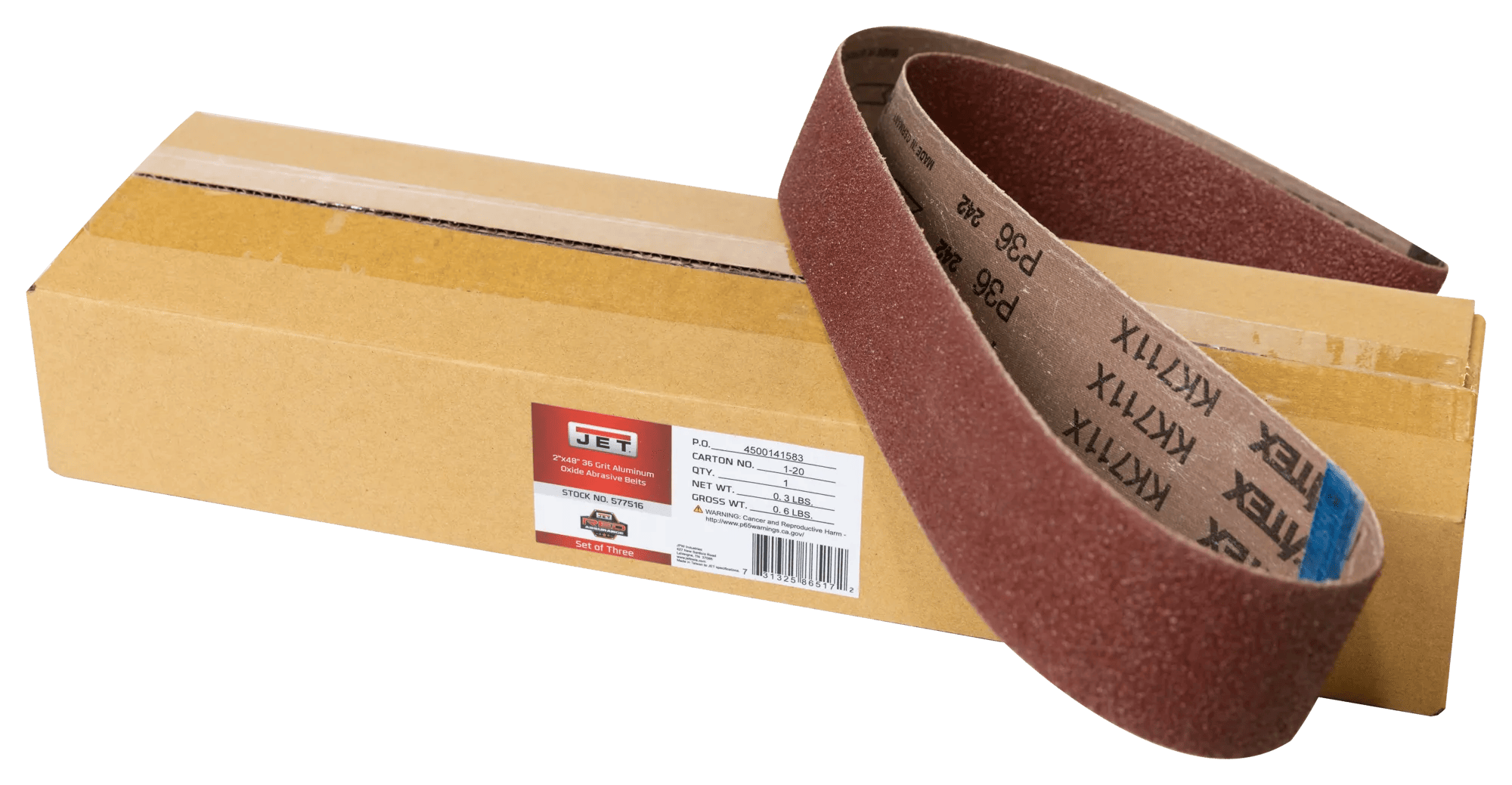 Aluminum Oxide Sanding Belts, 2" x 48", 36 Grit (3-Pack)
