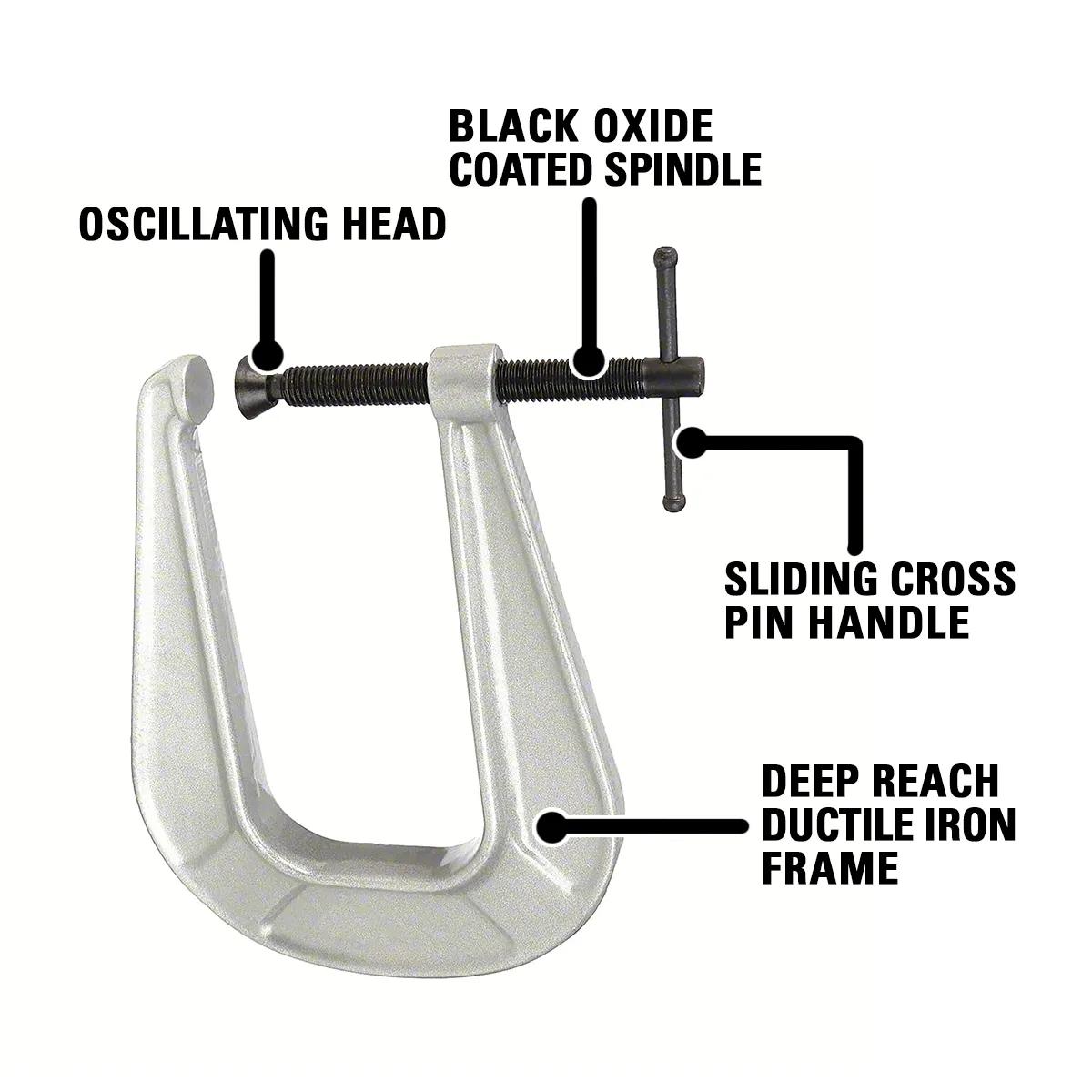 Deep-Reach Carriage C-Clamp, 0 in.  - in.  2 in.  Jaw Opening, 3-1/2 in.  Throat Depth