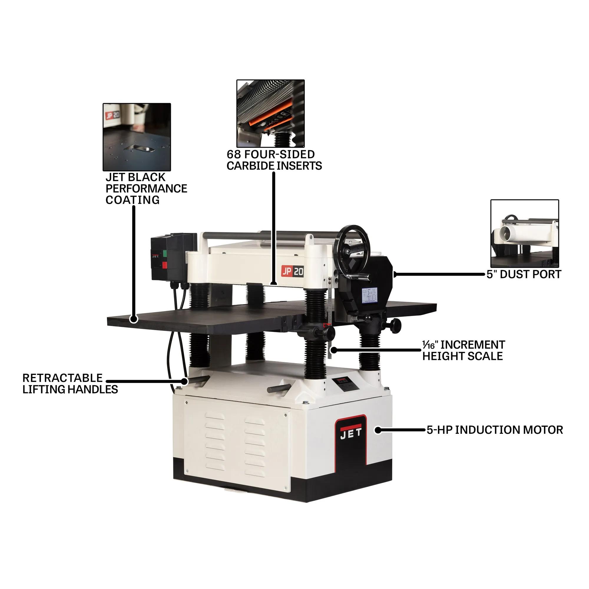 20"  Black Helical Head Planer, 5HP, 230V 1PH(JWP-208HH-BLK)