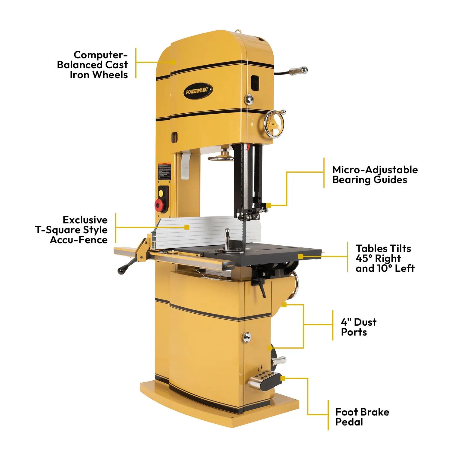 ArmorGlide 20-Inch Woodworking Bandsaw, 5 HP, 230V 1Ph (PM2013BT)