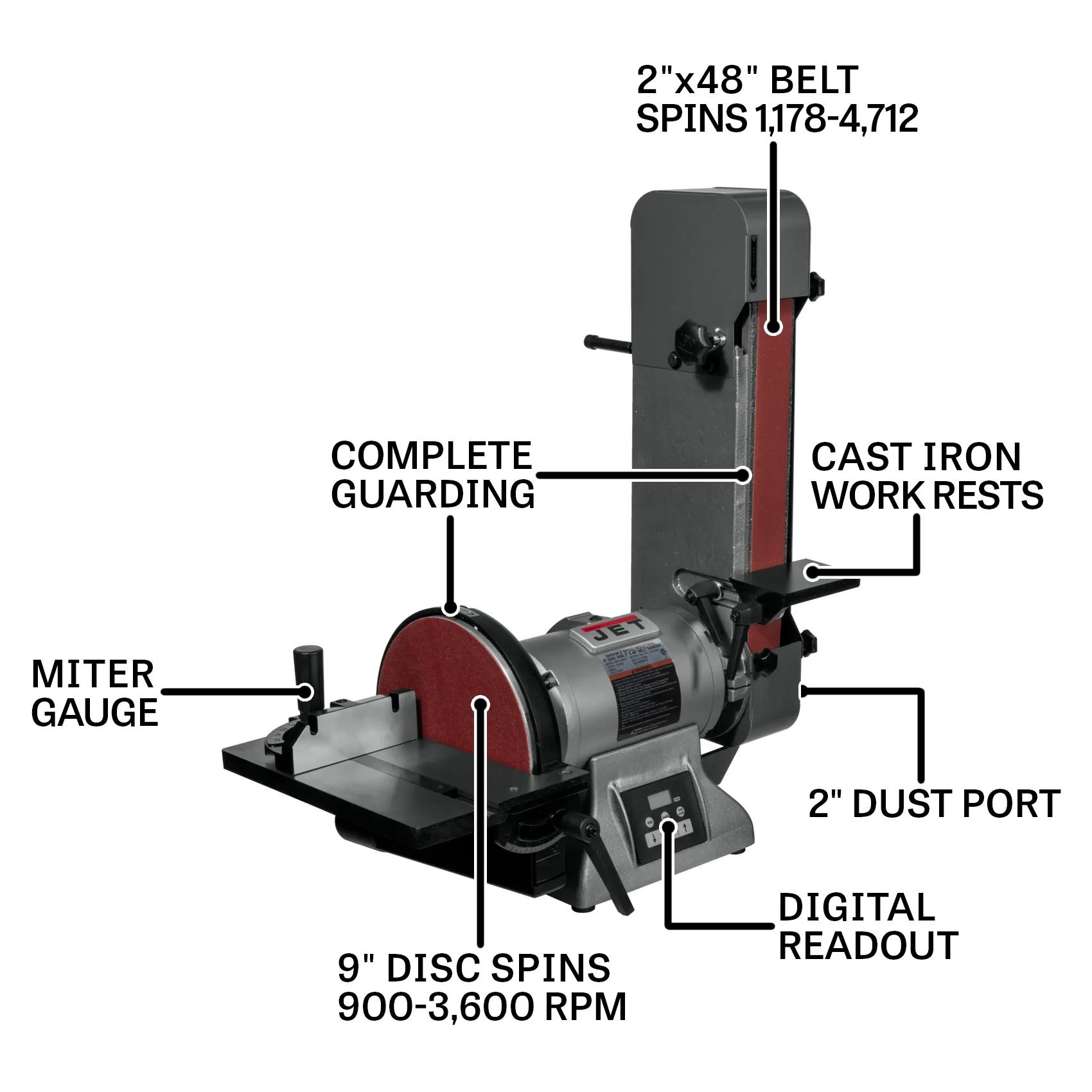 2" x 48" Vari. Speed Industrial Belt & 9" Disc Grinder, 1HP, 115/230V 3PH(IBDG-248VS)