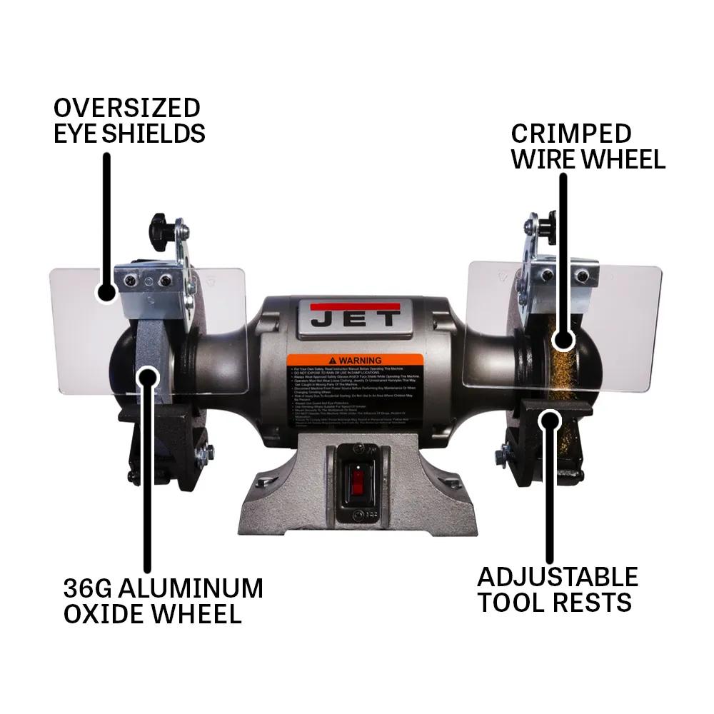 Shop Grinder w/ Grinding Wheel & Wire Wheel, 0.5HP, 115V 1PH(JBG-6W)