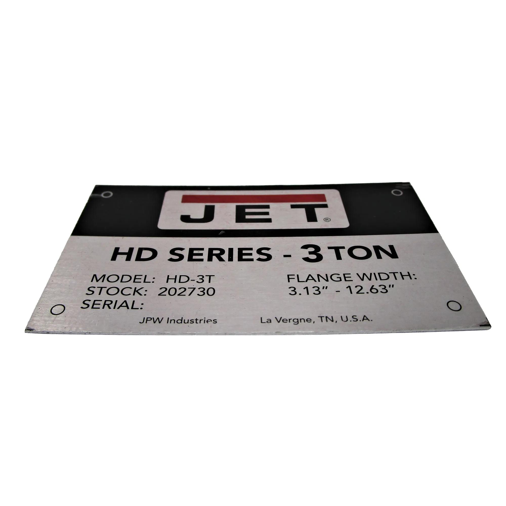 Name Plate HD-3T for JET Machinery (LM000088)