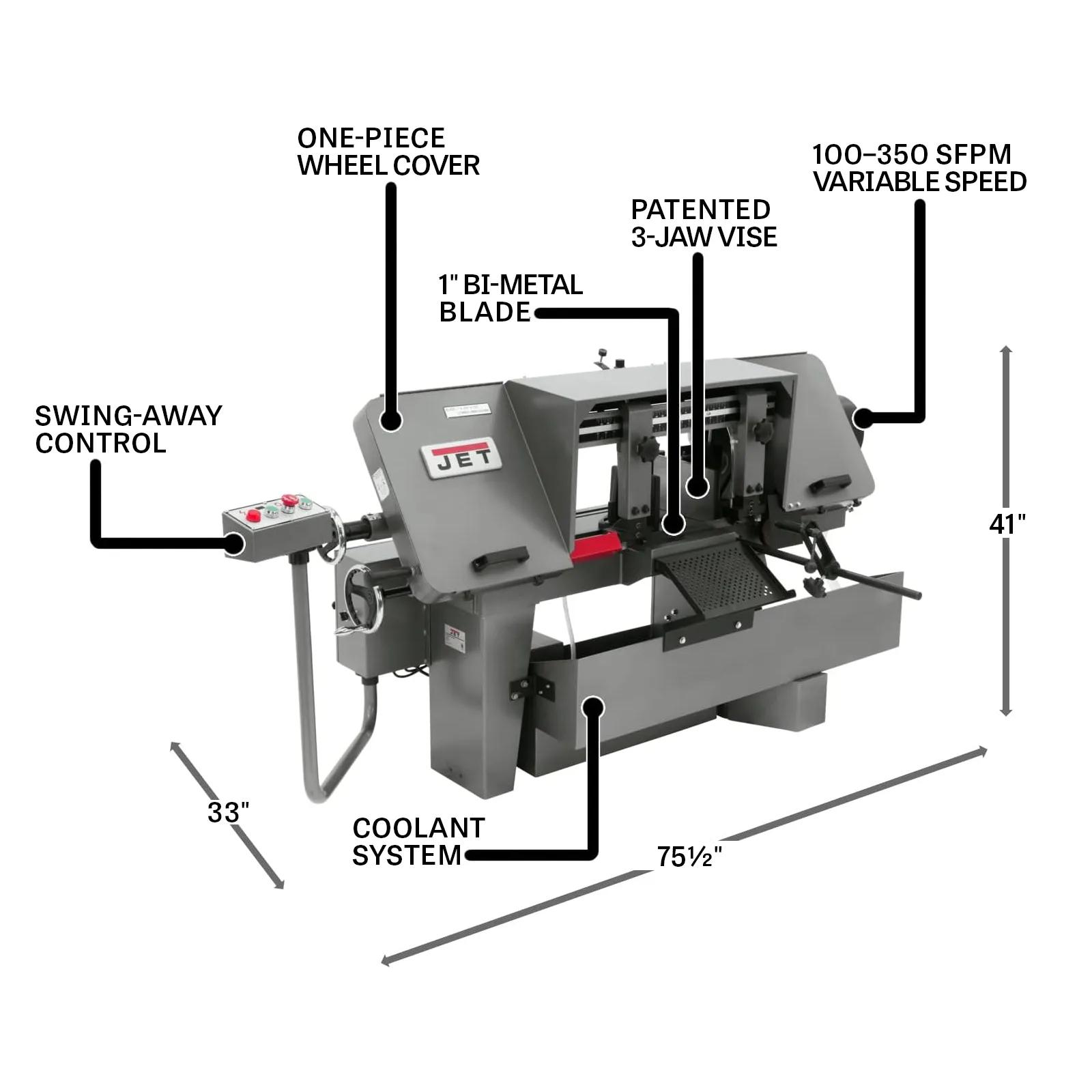 10" x 16" Horizontal Bandsaw, 2HP, 230V 3PH(J-7040)