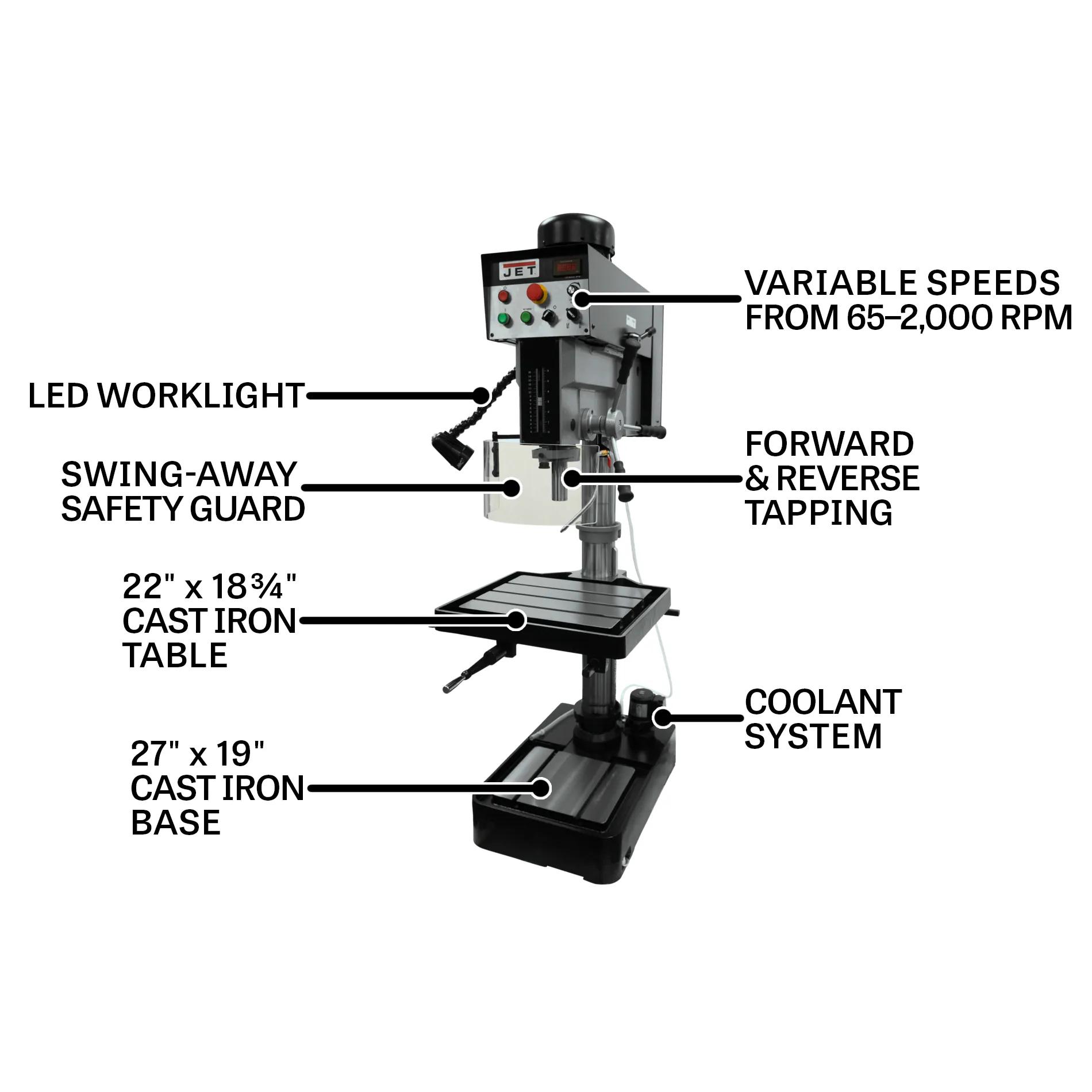 1-1/2" Drilling Capacity, w/ Forward & Reverse Tapping capability, 2HP, 460V 3PH(JDP-20EVST-460)