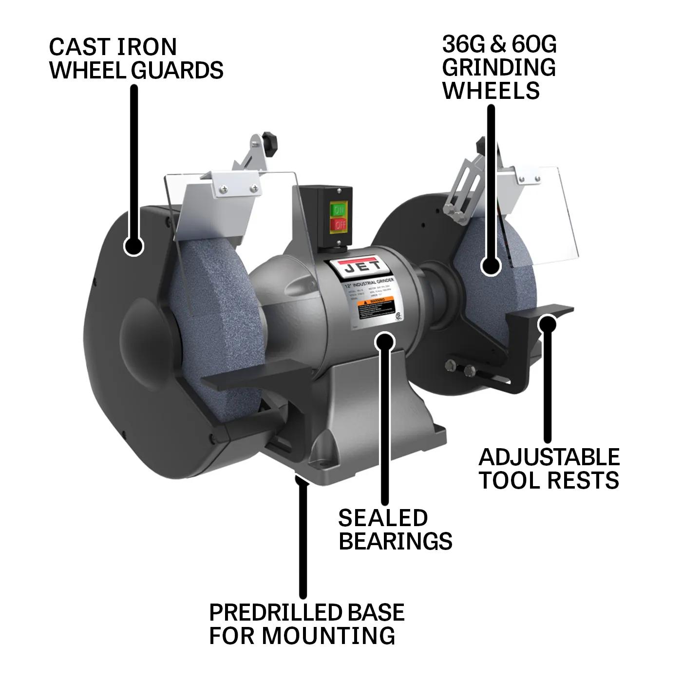 12" Industrial Bench Grinder, 2HP, 230V 1PH(IBG-12)